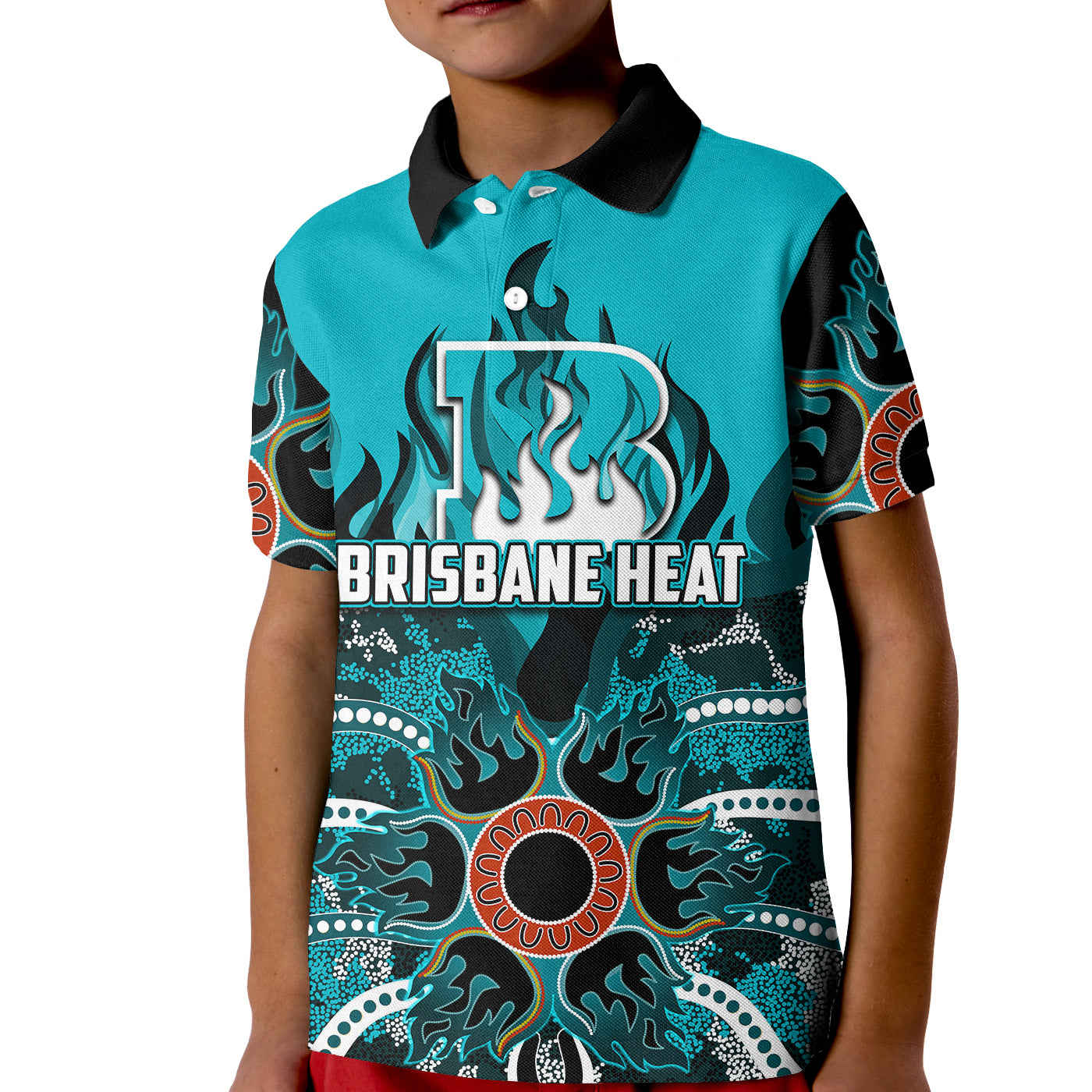 (Custom Personalised And Number) Brisbane Heat Polo shirt KID Cricket Dot Aboriginal - Vibe Hoodie Shop