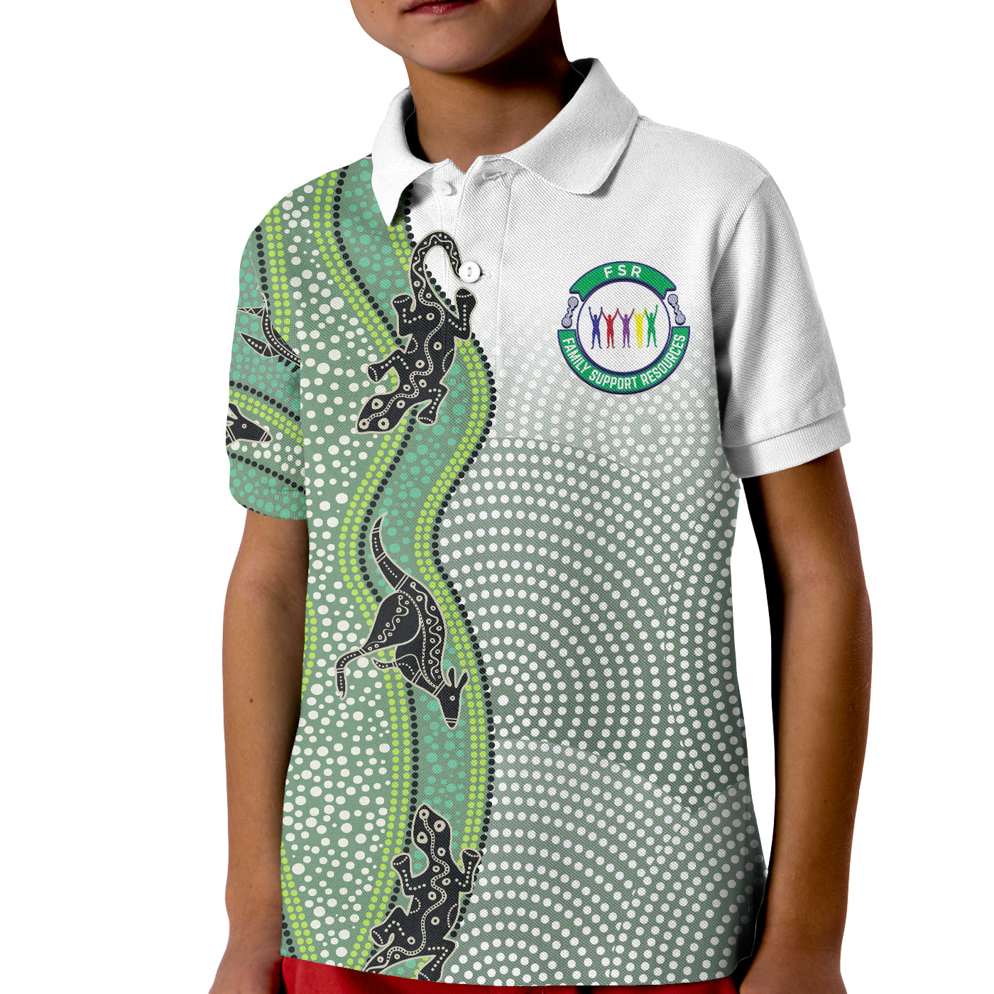 (Family Support Resources) Aboriginal with Kangaroo Lizard Turtle and Dotted Crooked Stripes Pattern Polo Shirt Ver.02 - Vibe Hoodie Shop