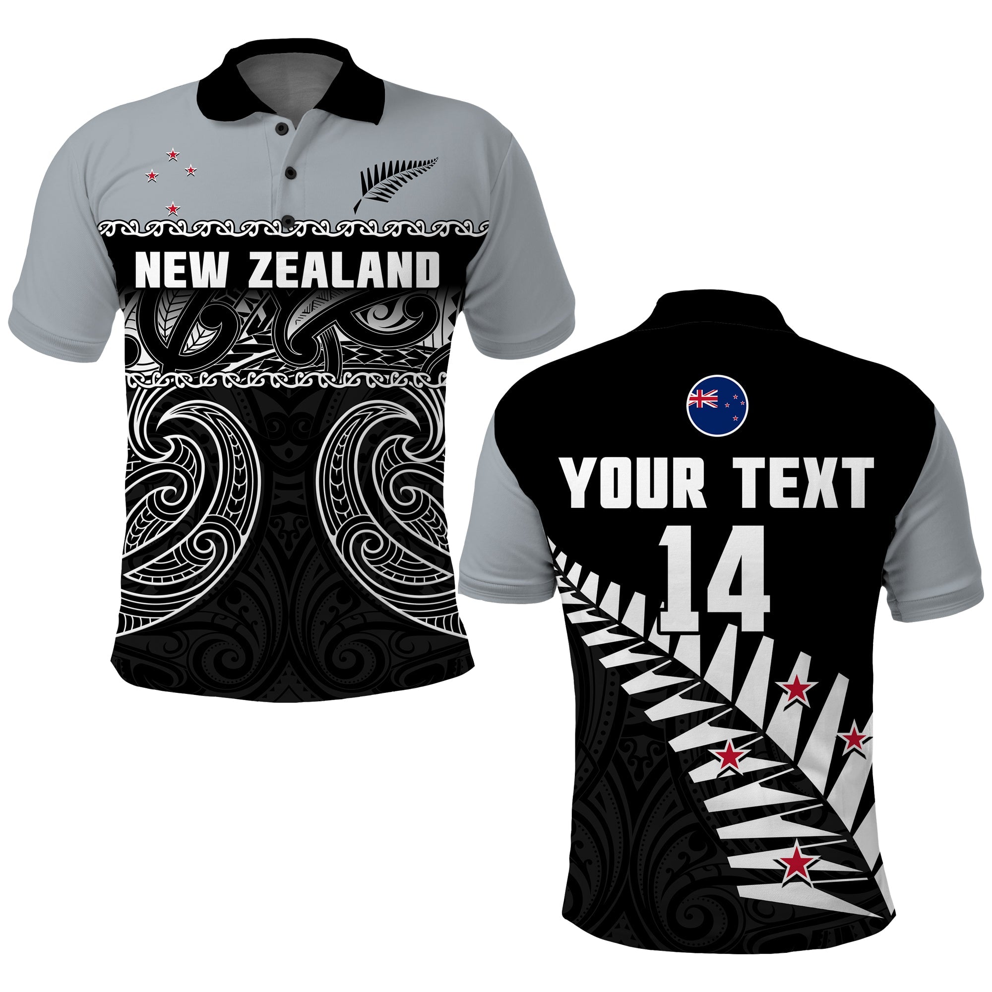 (Custom Text And Number) New Zealand 2022 Cricket Polo Shirt Black Cap Silver Fern Maori - Vibe Hoodie Shop