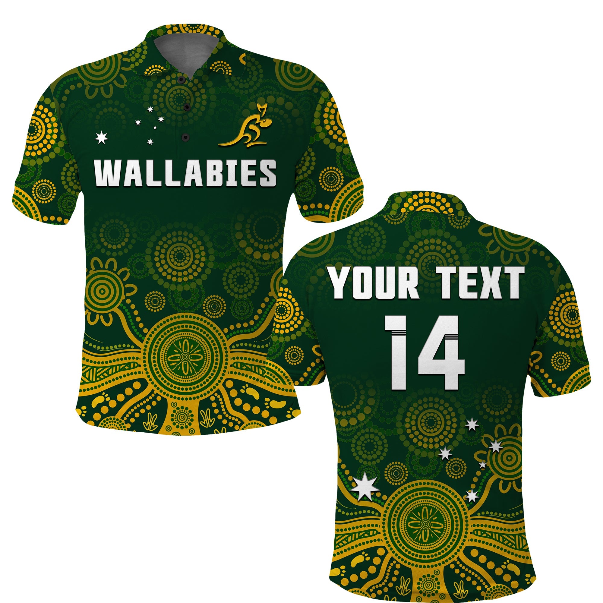 (Custom Text And Number) Australia 2022 Rugby Polo Shirt Wallabies Aboriginal Style - Vibe Hoodie Shop