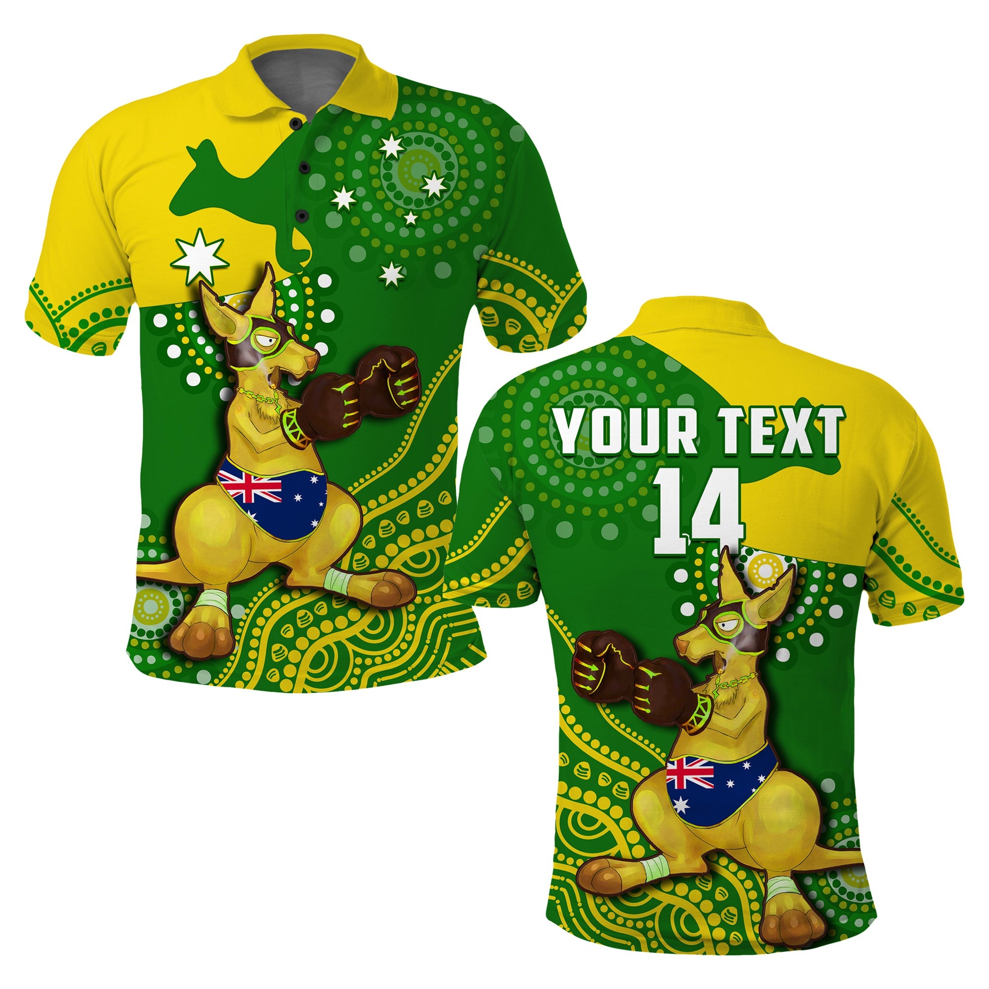 (Custom Text And Number) Australia Polo Shirt Boxing Kangaroo Indigenous National Color Art - Vibe Hoodie Shop