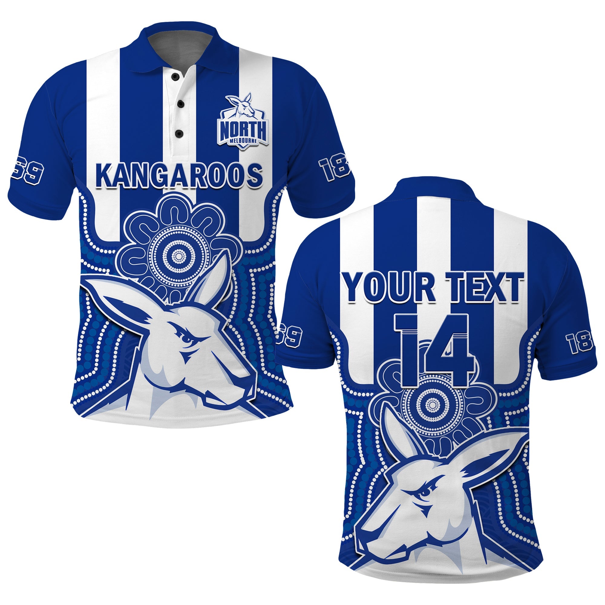 (Custom Text And Number) Melbourne Football Polo Shirt North Kangaroos 1869 Aboriginal Art - Vibe Hoodie Shop