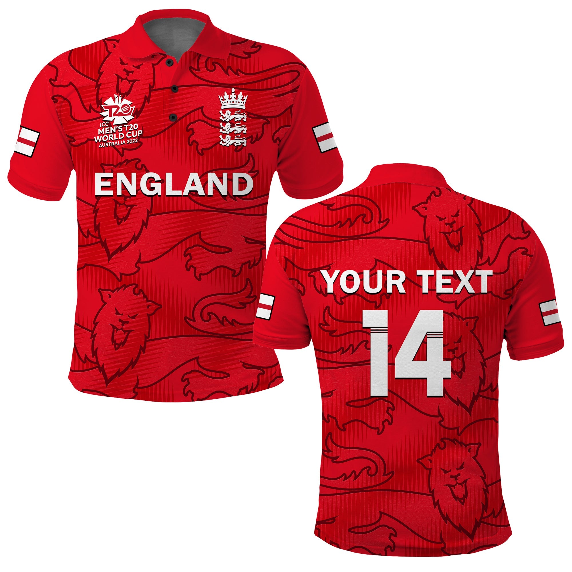 (Custom Text And Number) England Cricket Polo Shirt Mens T20 World Cup - Vibe Hoodie Shop