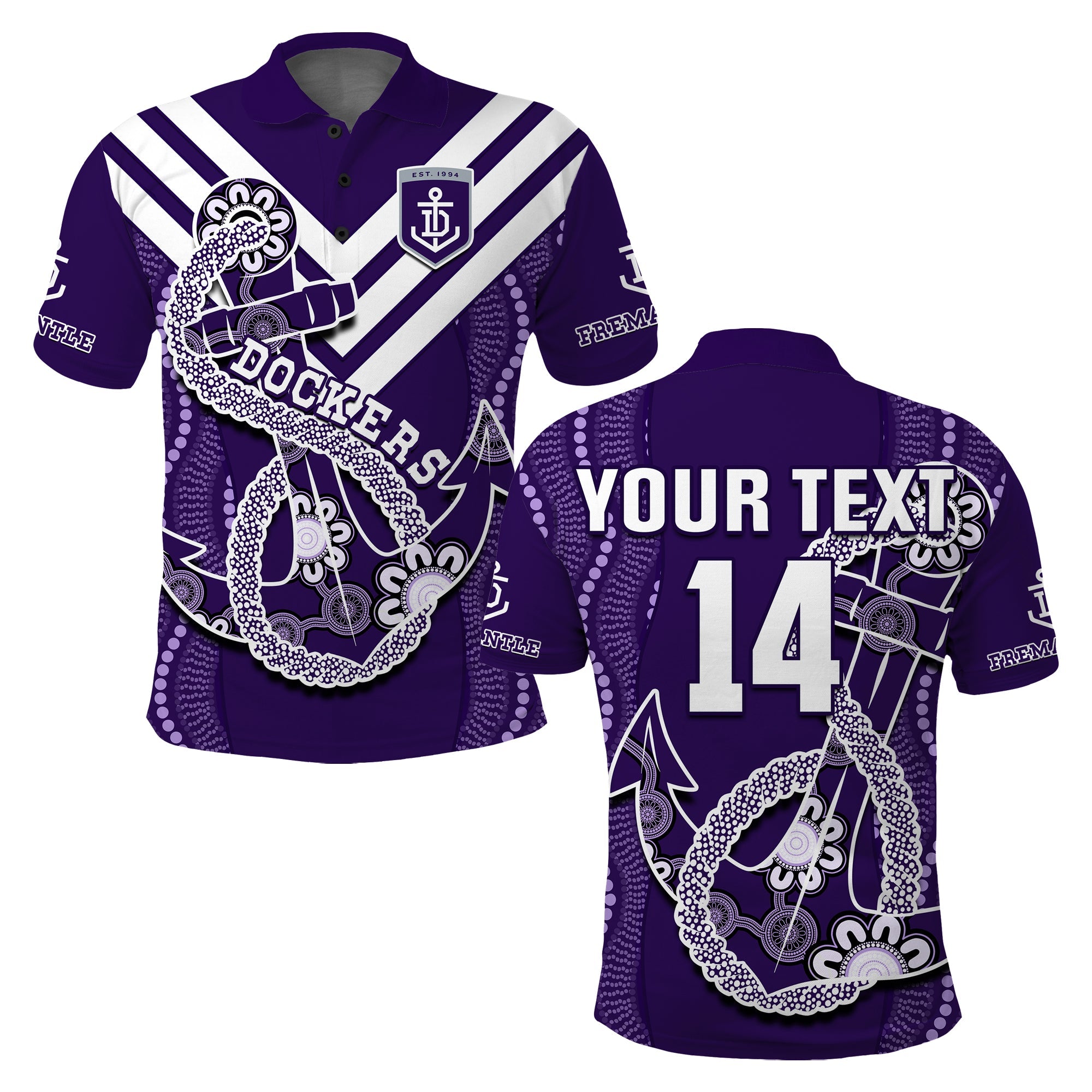 (Custom Text And Number) Dockers Football Polo Shirt Fremantle Anchor Mix Aboriginal Pattern Dynamic Style - Vibe Hoodie Shop