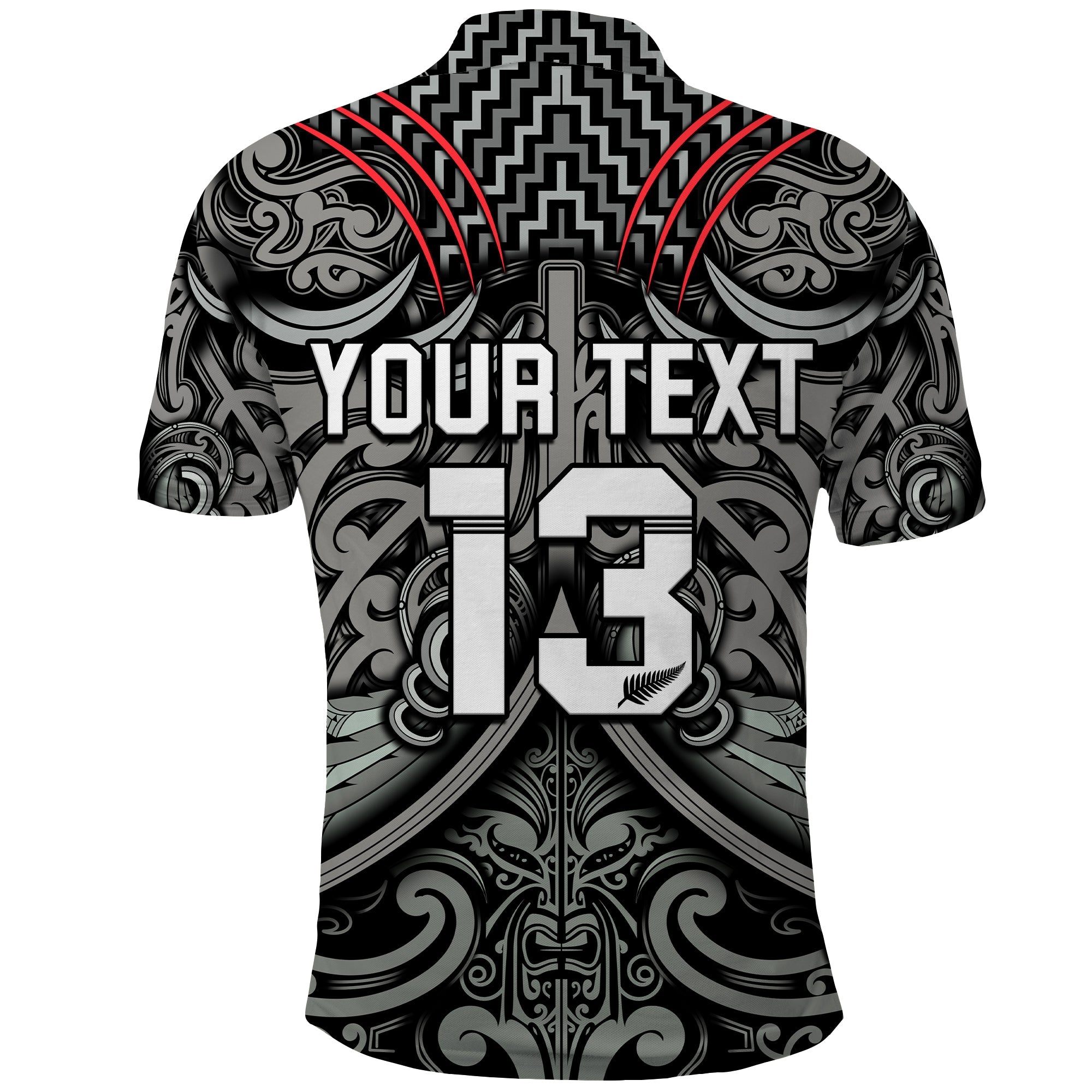 (Custom Text and Number) New Zealand Silver Fern Rugby Polo Shirt All Black NZ Maori Pattern - Vibe Hoodie Shop