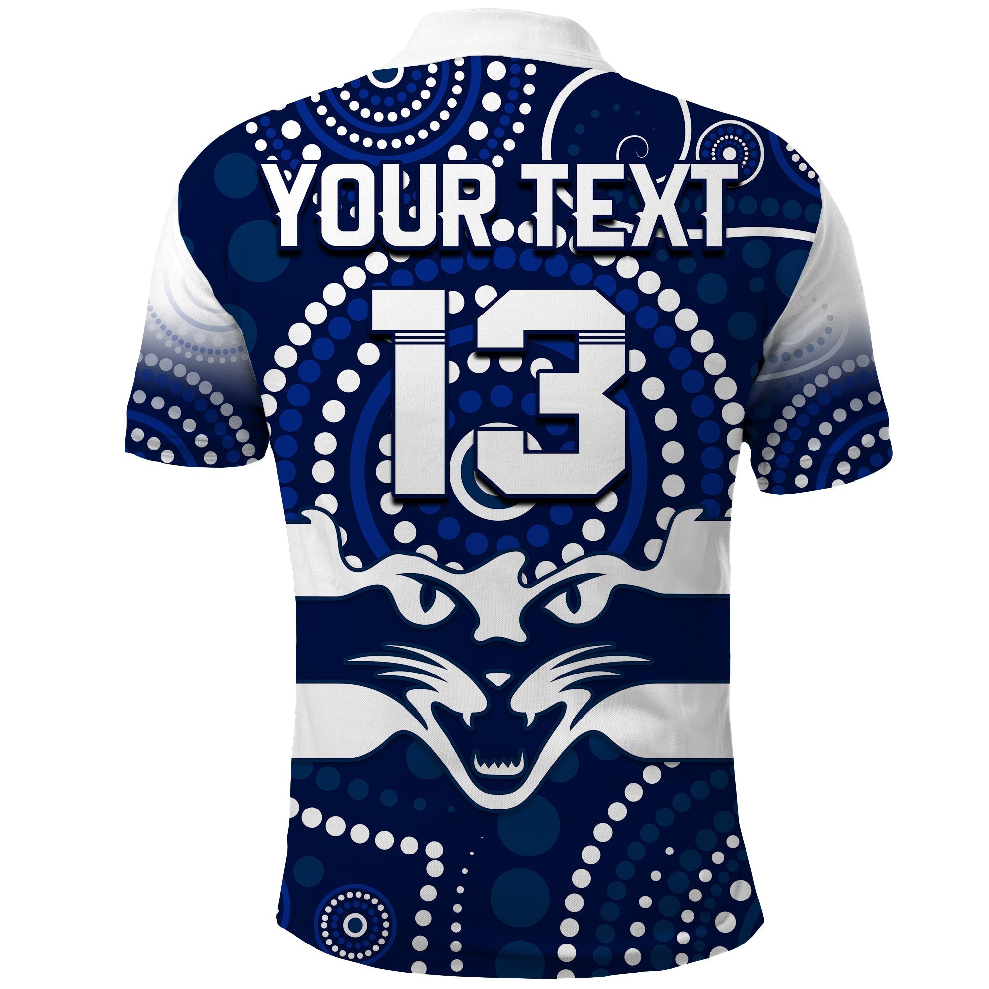 (Custom Text and Number) Cats Football Polo Shirt Aboriginal Australian Premiers 2022 Proud Geelong Cartoon - Vibe Hoodie Shop