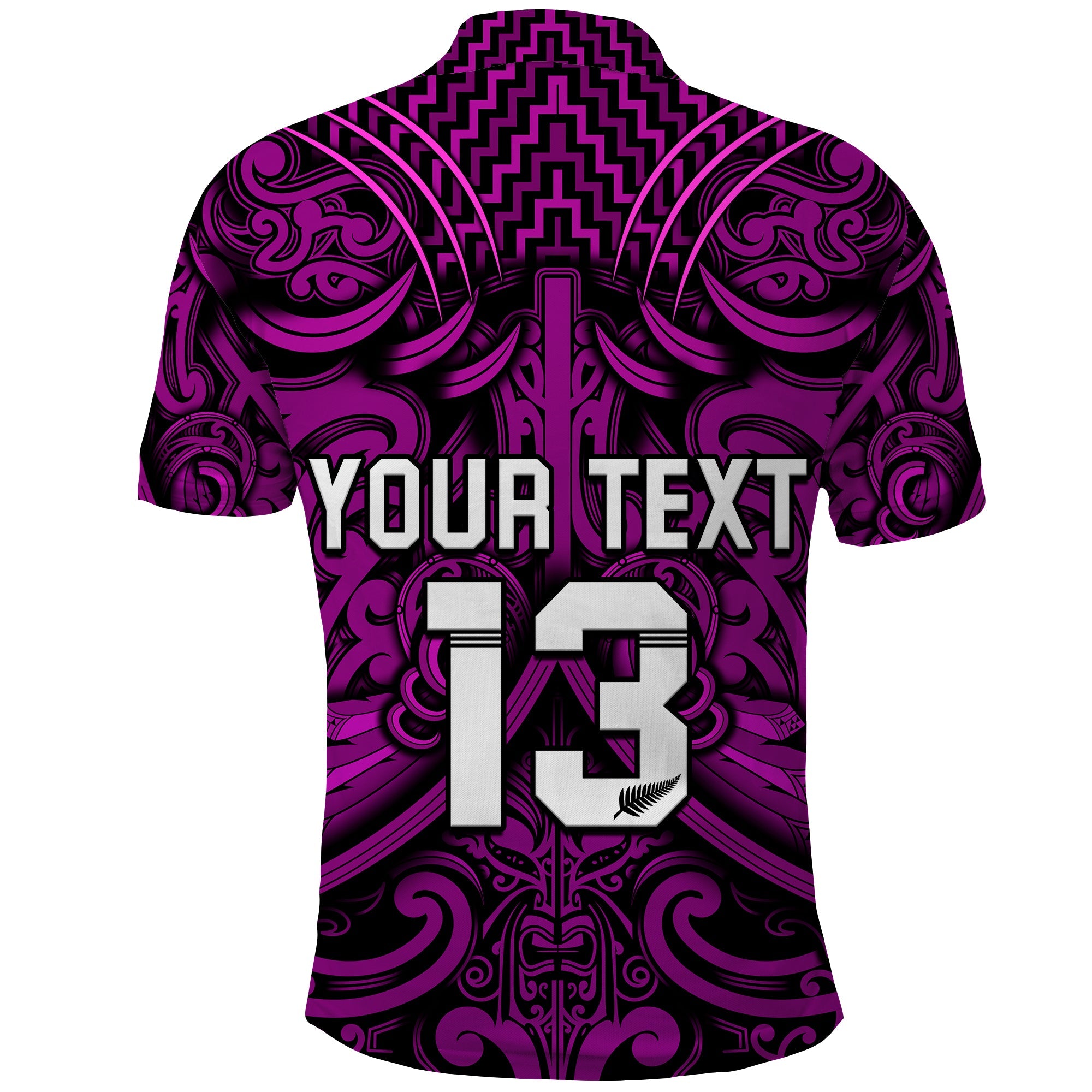 (Custom Text and Number) New Zealand Silver Fern Rugby Polo Shirt All Black Purple NZ Maori Pattern - Vibe Hoodie Shop