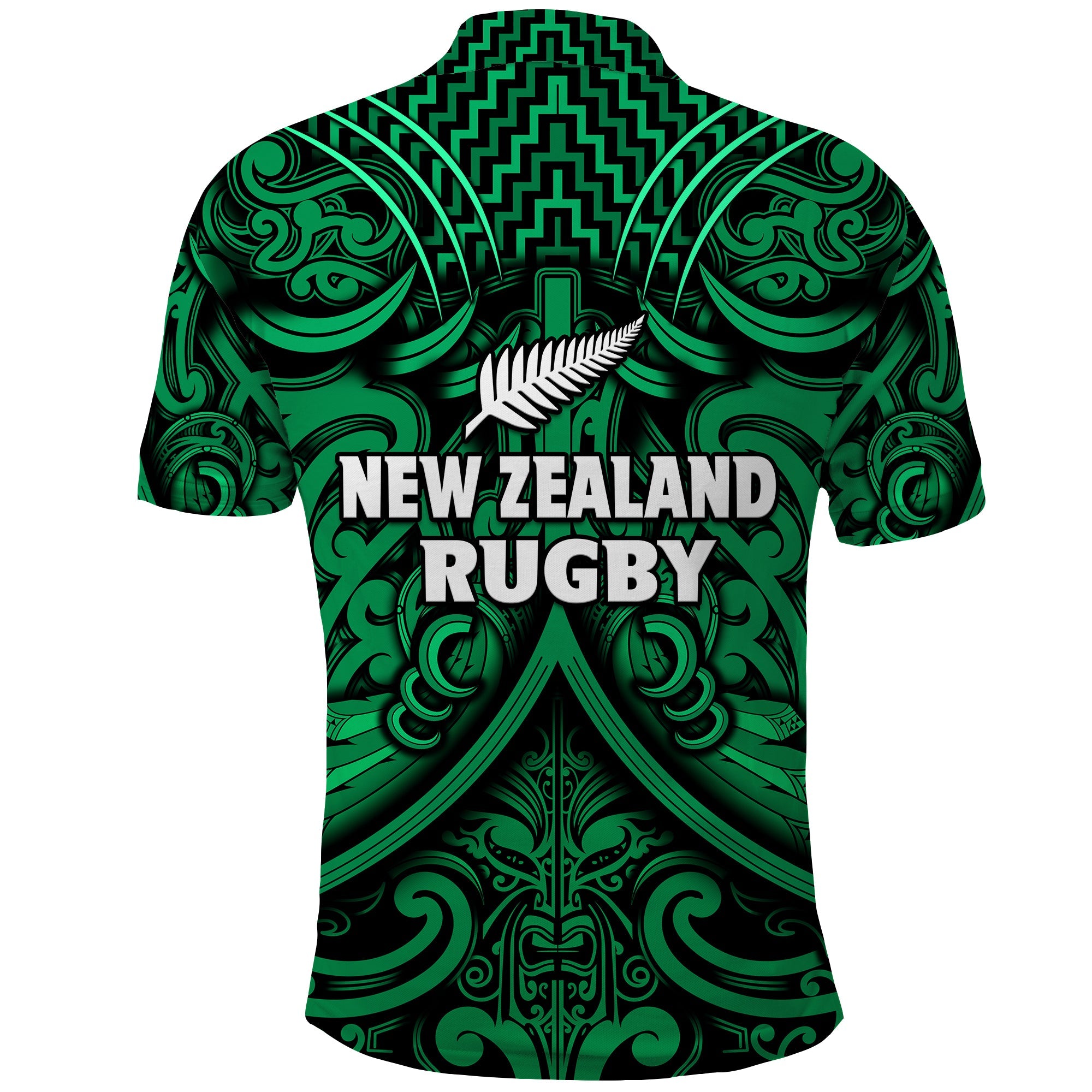 New Zealand Silver Fern Rugby Polo Shirt All Black Green NZ Maori Pattern - Vibe Hoodie Shop
