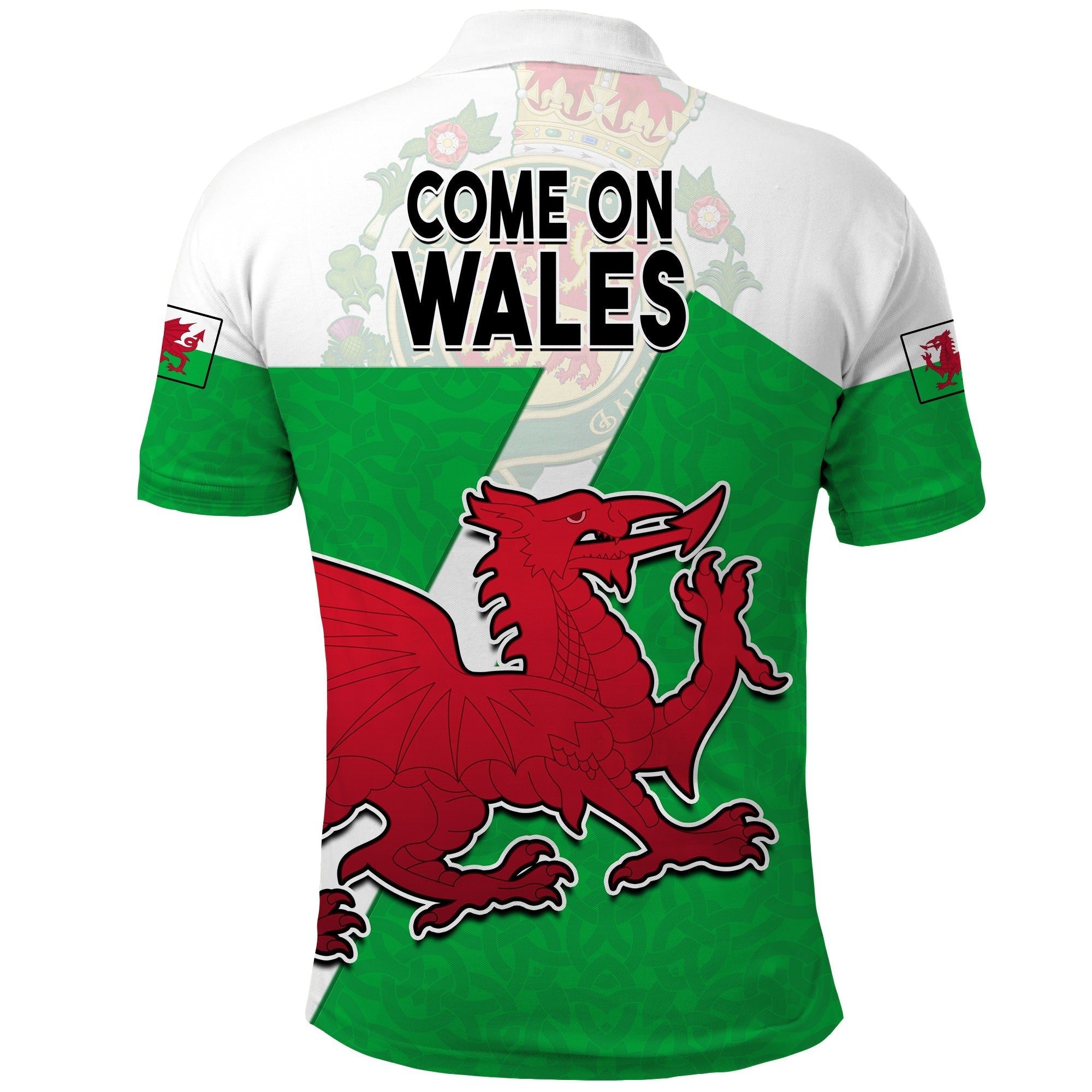 Wales Football Polo Shirt Come On Welsh Dragon With Celtic Knot Pattern - Vibe Hoodie Shop