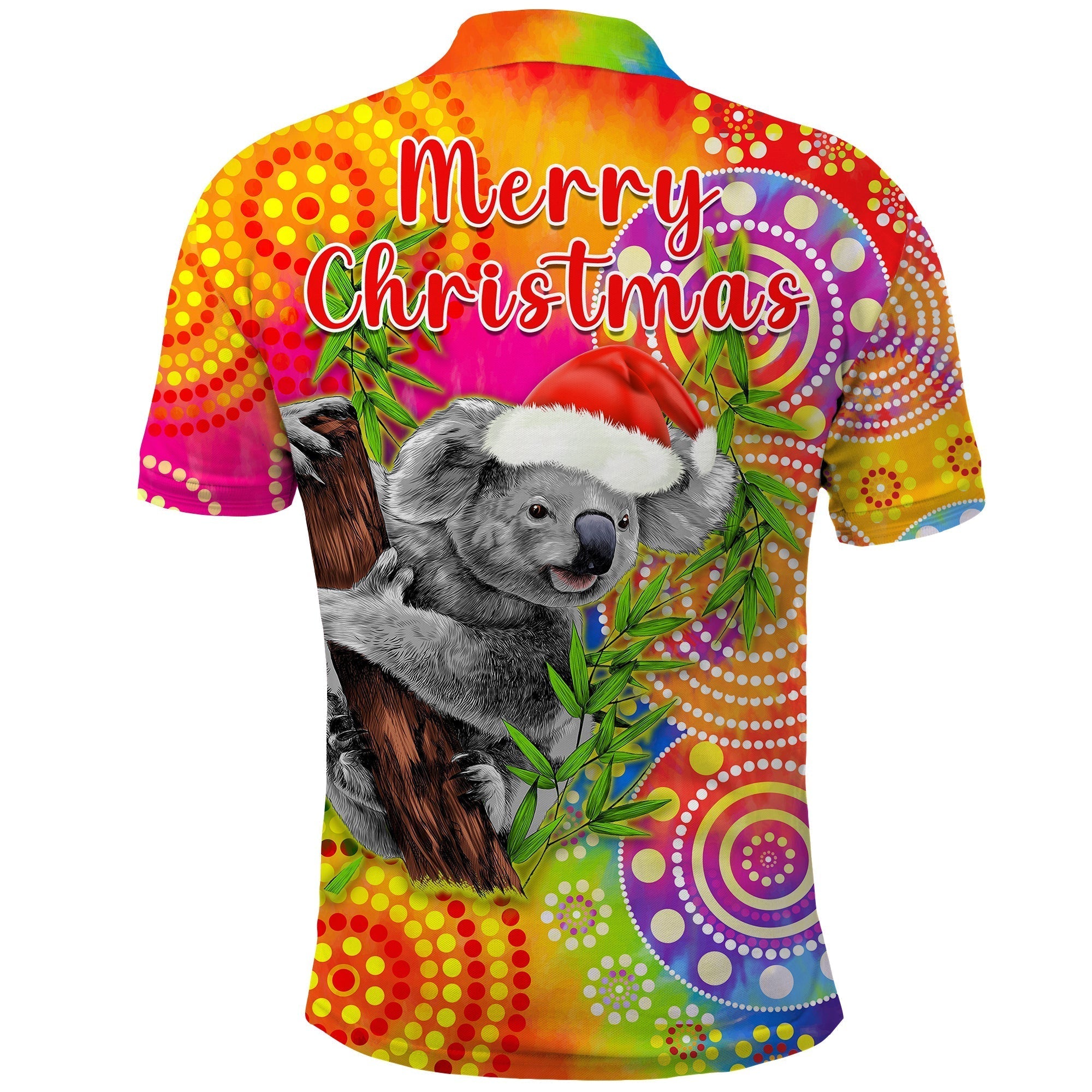 Australia Koala Aboriginal Polo Shirt Rainbow Tie Dye Merry Christmas - Vibe Hoodie Shop