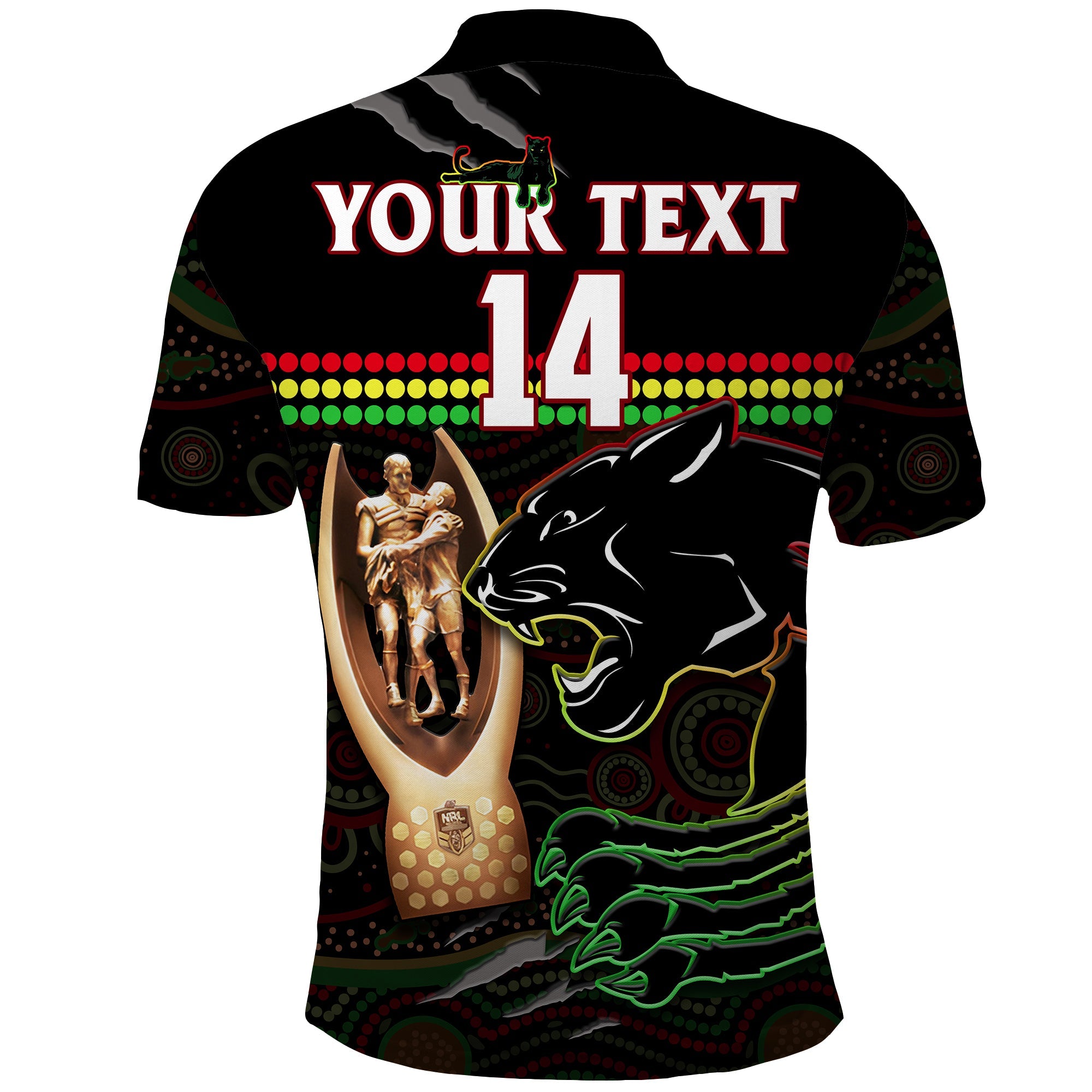 (Custom Text And Number) Panthers Rugby Polo Shirt The Riff 2022 Premiers Aboriginal Art - Vibe Hoodie Shop