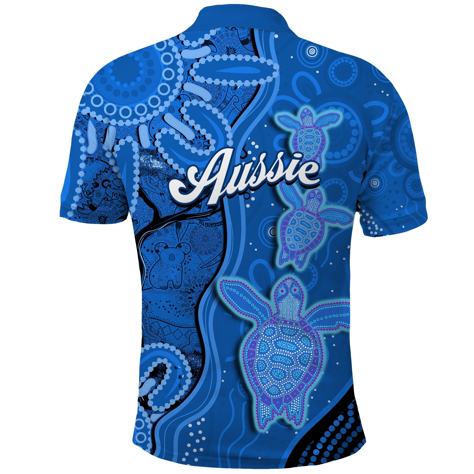 Australian Aboriginal Art Polo Shirt Aussie Turtle Blue Version - Vibe Hoodie Shop