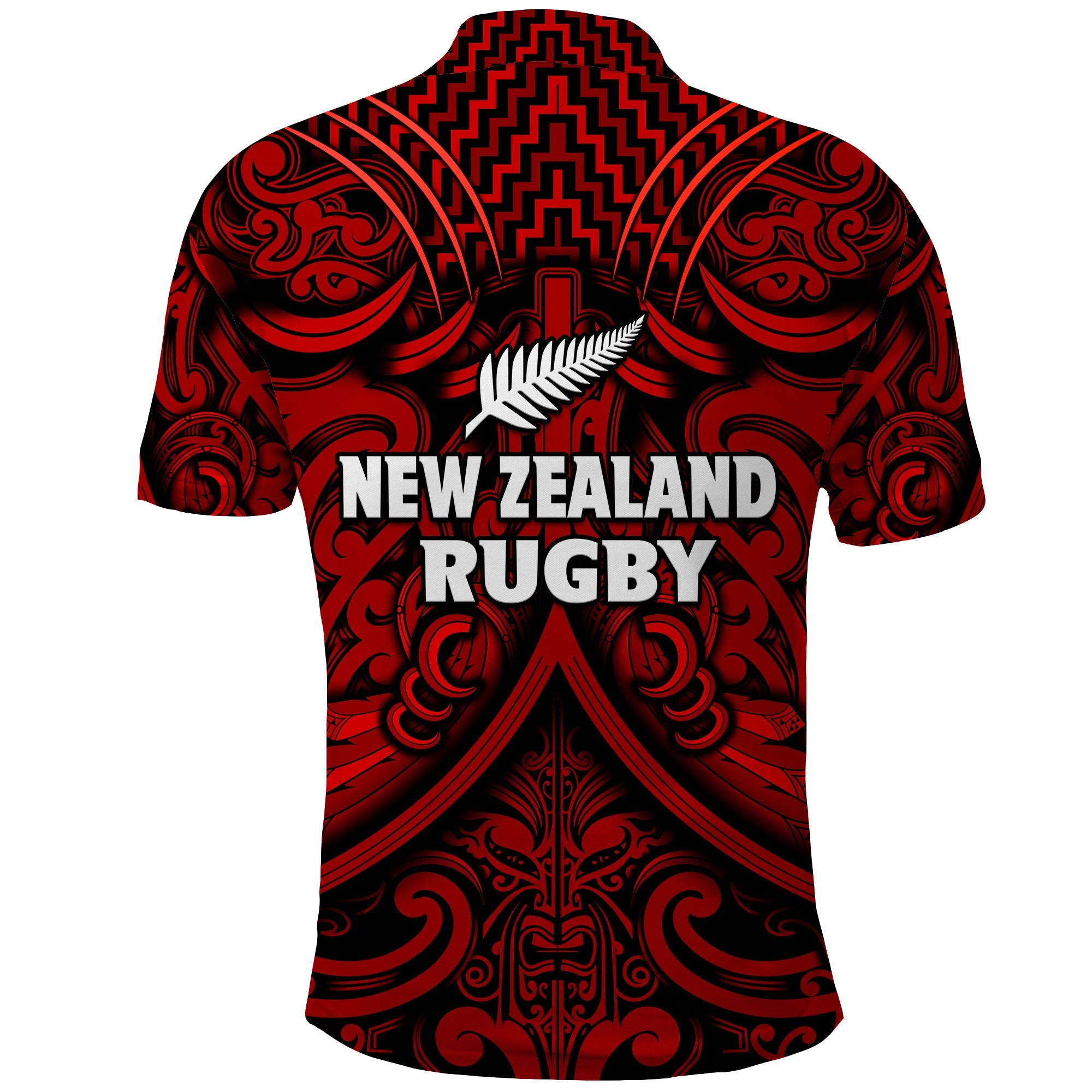 New Zealand Silver Fern Rugby Polo Shirt All Black Red NZ Maori Pattern - Vibe Hoodie Shop