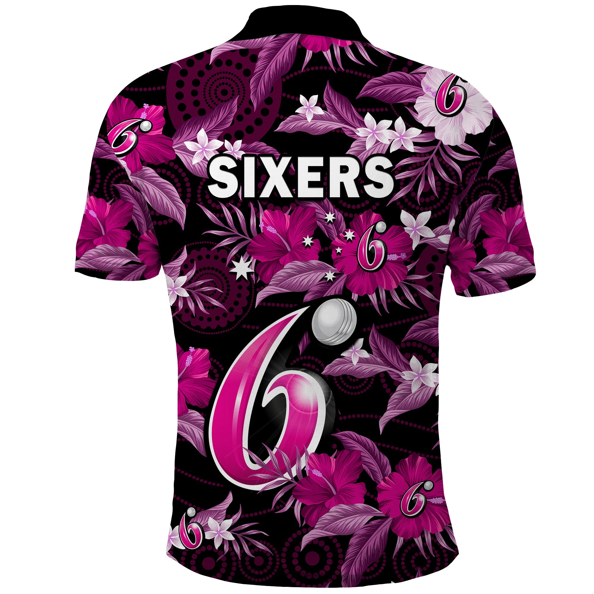 Sydney Sixers Cricket Polo Shirt Aboriginal Art Mix Tropical Flowers - Vibe Hoodie Shop