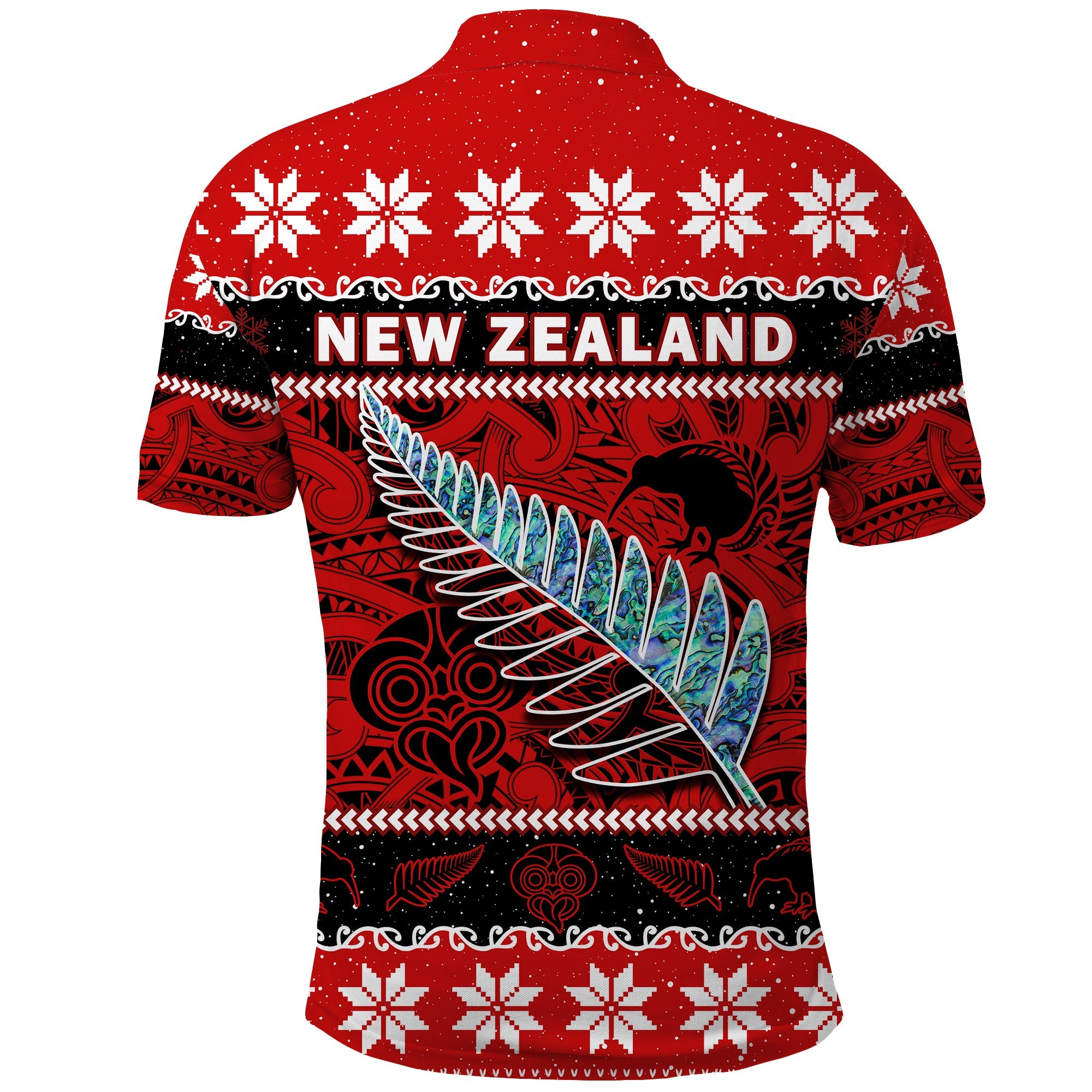 New Zealand Christmas Polo Shirt Paua Shell Silver Fern Meri Kirihimete - Vibe Hoodie Shop