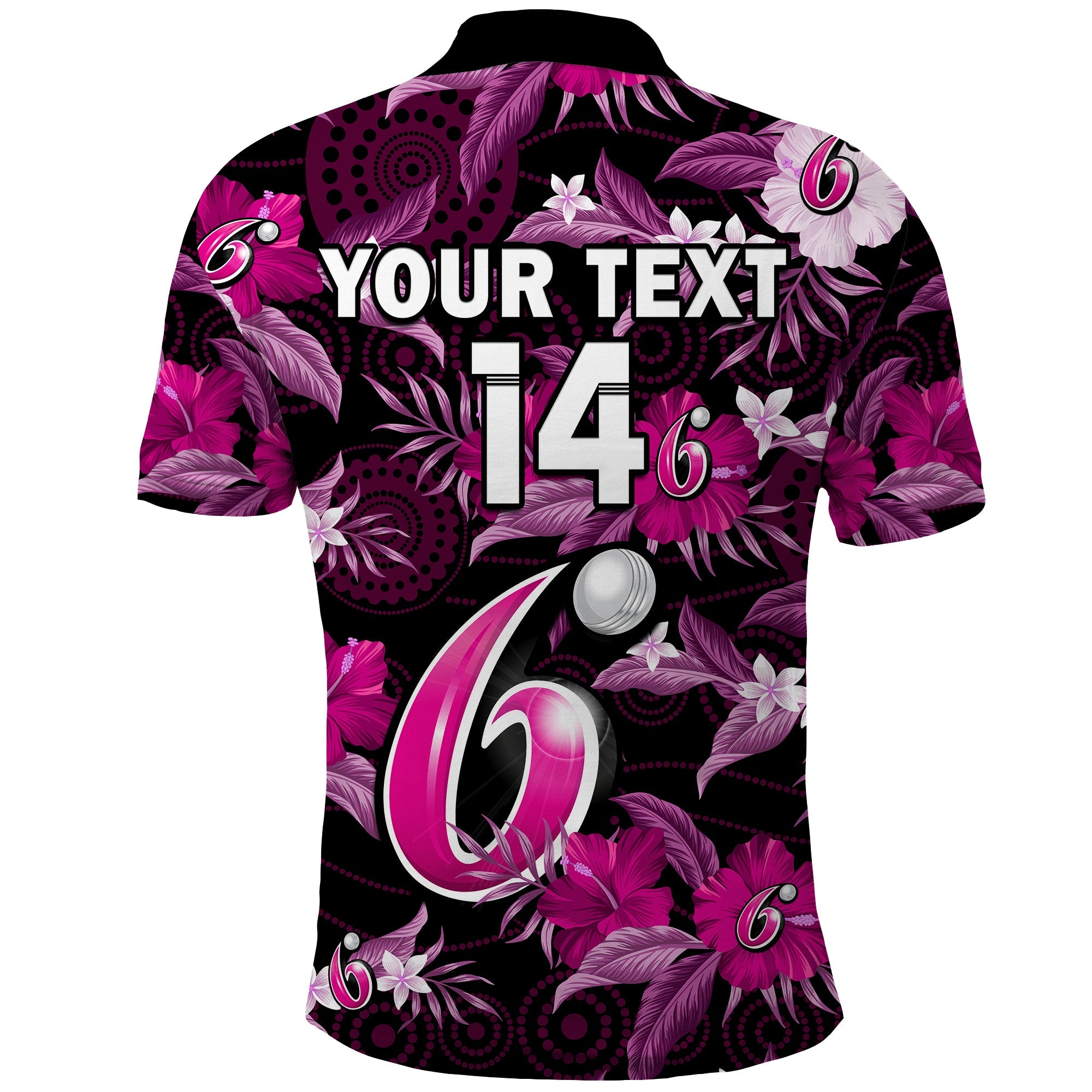 (Custom Text And Number) Sydney Sixers Cricket Polo Shirt Aboriginal Art Mix Tropical Flowers - Vibe Hoodie Shop