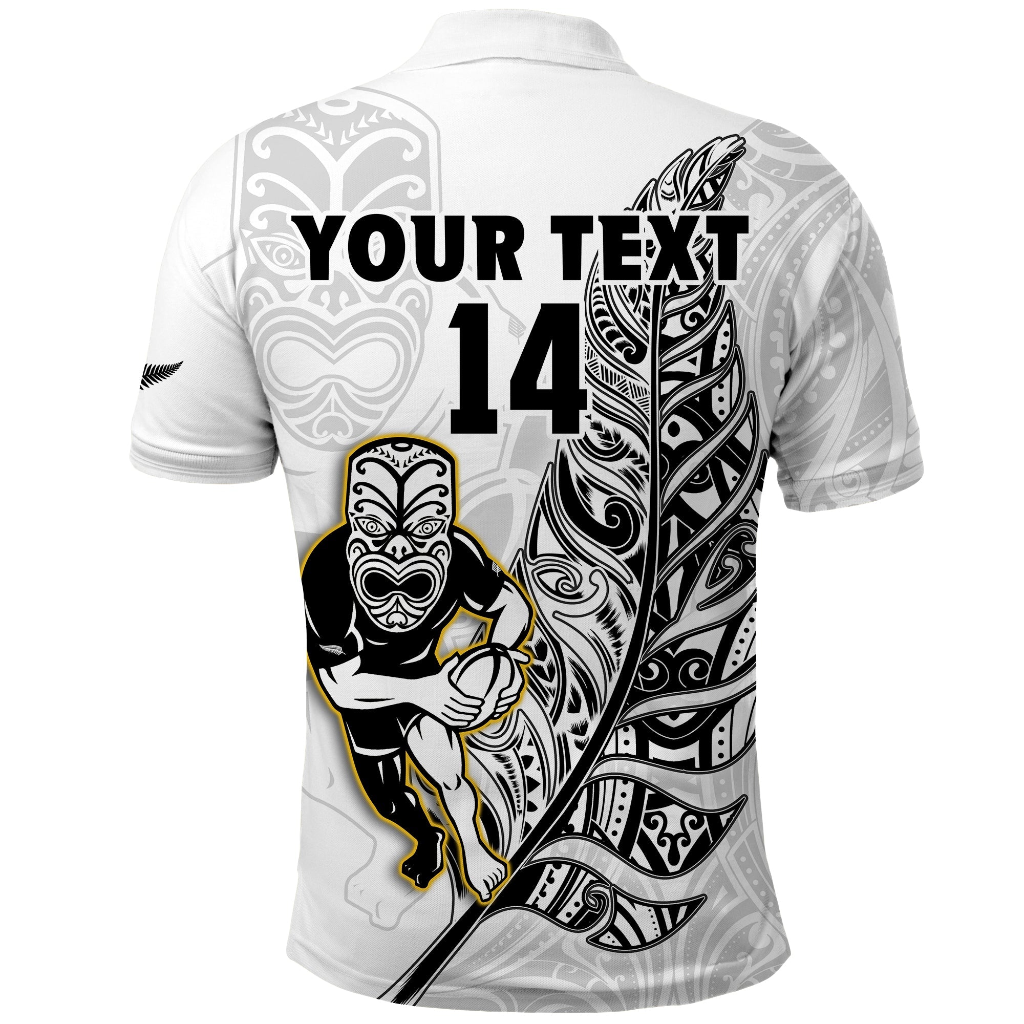 (Custom Text And Number) New Zealand Silver Fern Rugby Polo Shirt All Black Maori Version White - Vibe Hoodie Shop