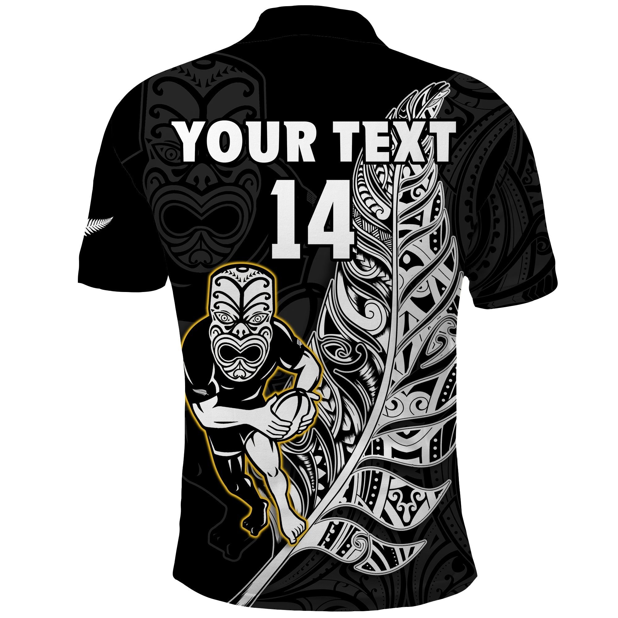 (Custom Text And Number) New Zealand Silver Fern Rugby Polo Shirt All Black Maori Version Black - Vibe Hoodie Shop