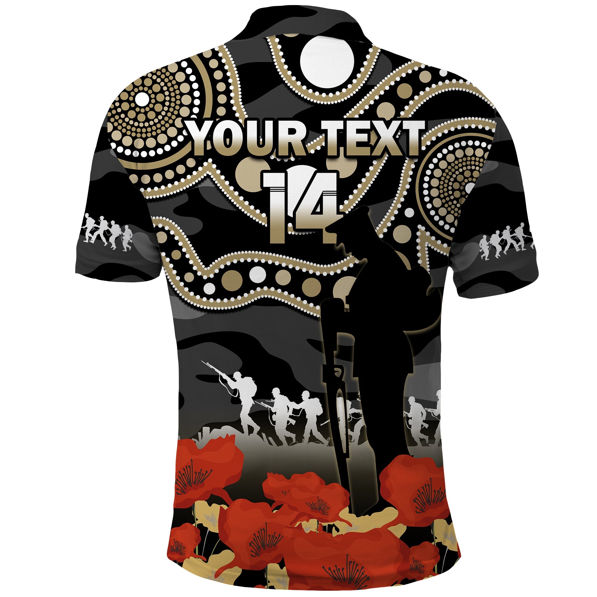 (Custom Text And Number) Collingwood Football ANZAC 2023 Polo Shirt Aboriginal Mix Poppy Camouflage - Vibe Hoodie Shop