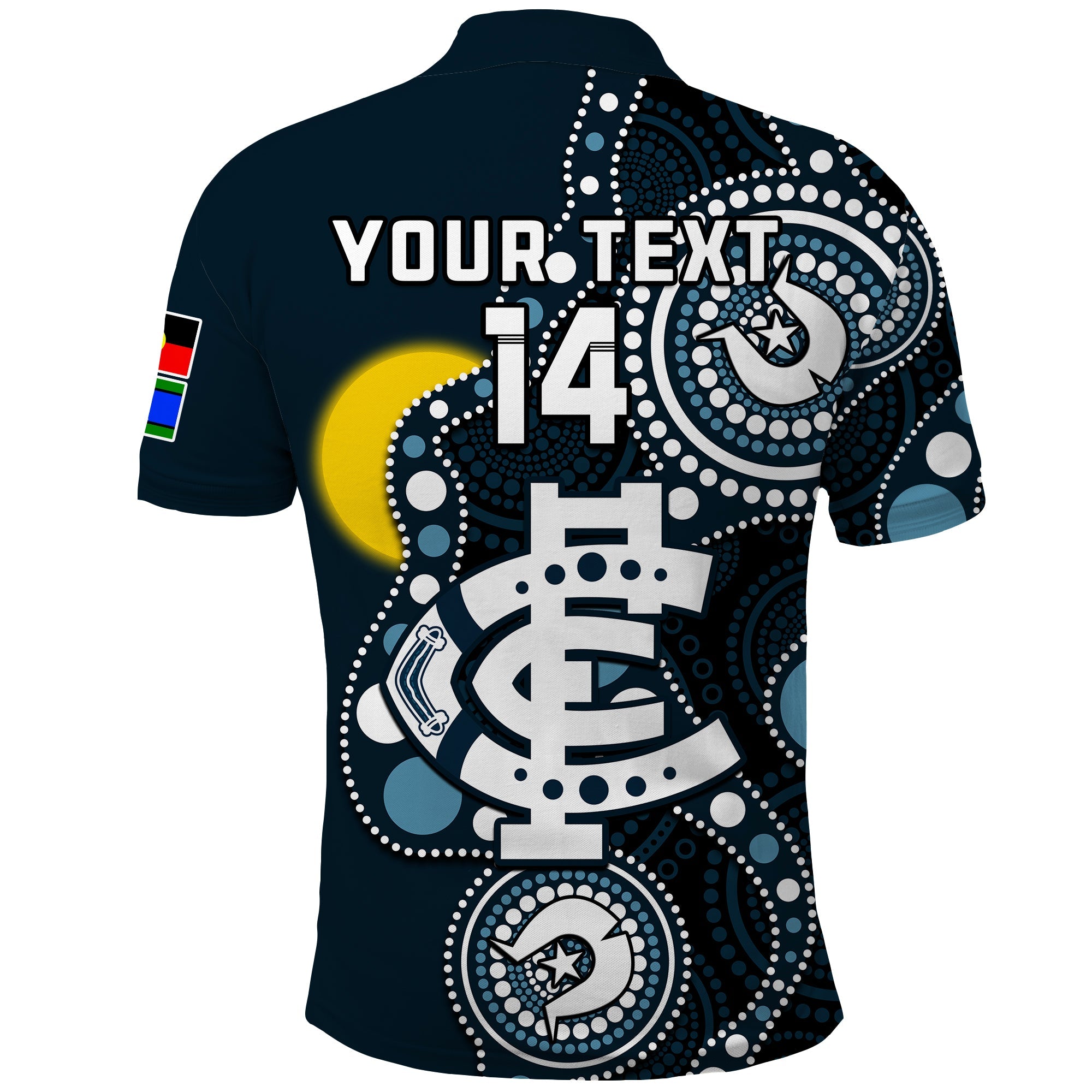 (Custom Text And Number) Carlton Football NAIDOC 2023 Polo Shirt Blues For Our Elders Indigenous Art - Vibe Hoodie Shop