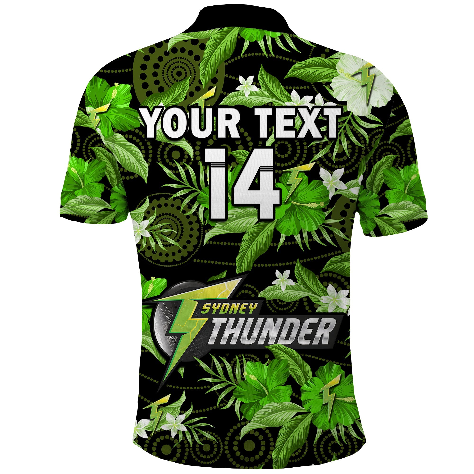 (Custom Text And Number) Sydney Thunder Cricket Polo Shirt Aboriginal Art Mix Tropical Flowers - Vibe Hoodie Shop