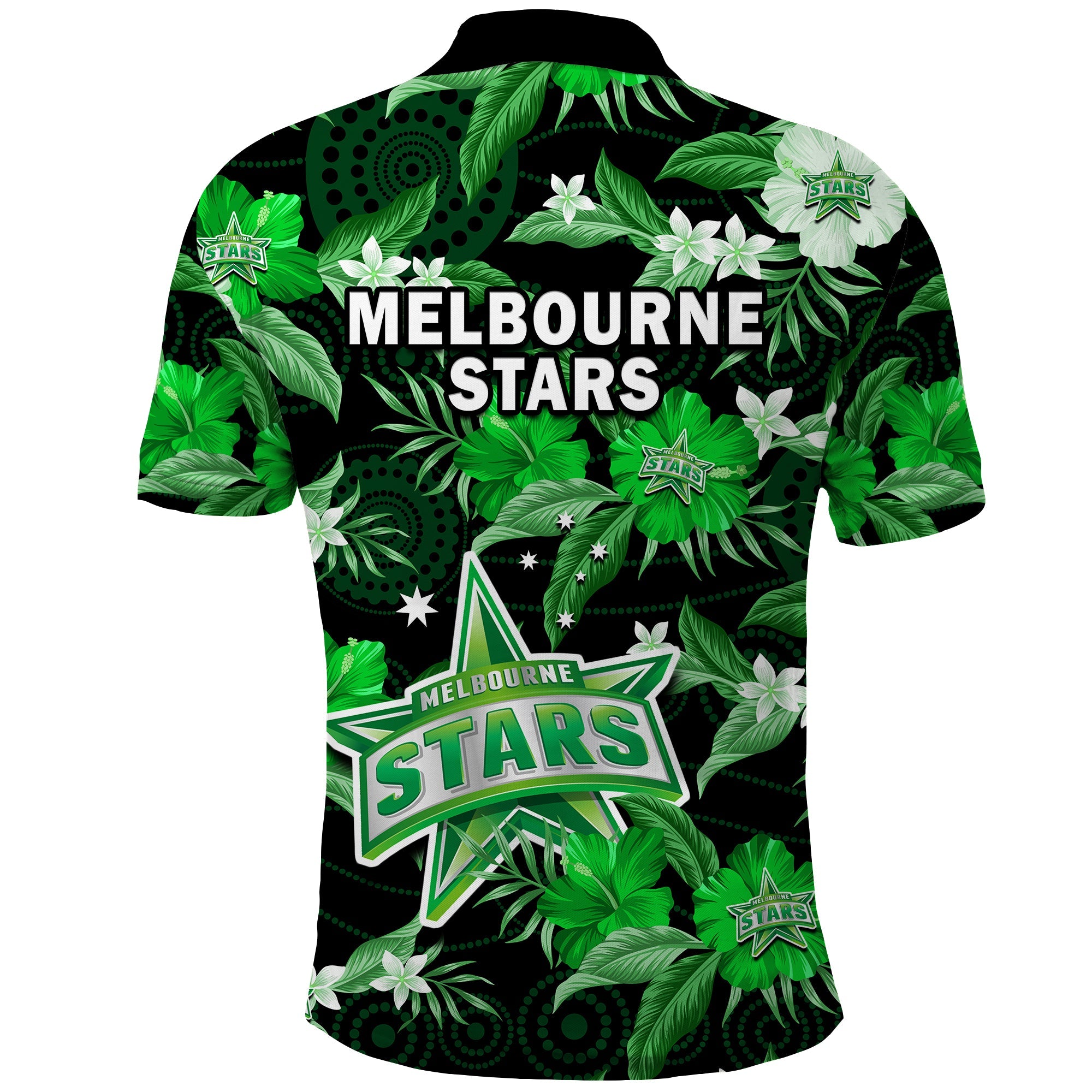 Melbourne Stars Cricket Polo Shirt Aboriginal Art Mix Tropical Flowers - Vibe Hoodie Shop