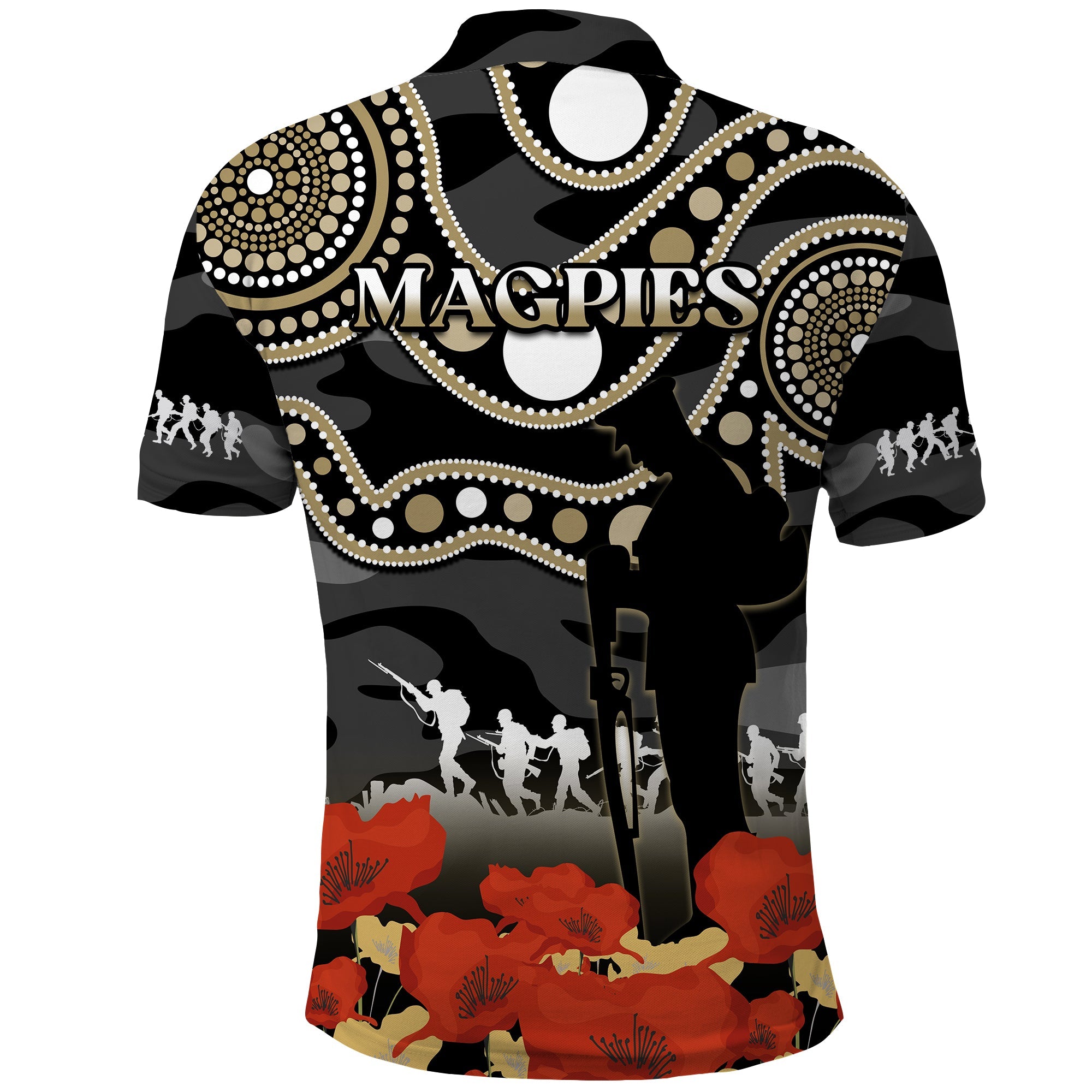 Collingwood Football ANZAC 2023 Polo Shirt Aboriginal Mix Poppy Camouflage - Vibe Hoodie Shop