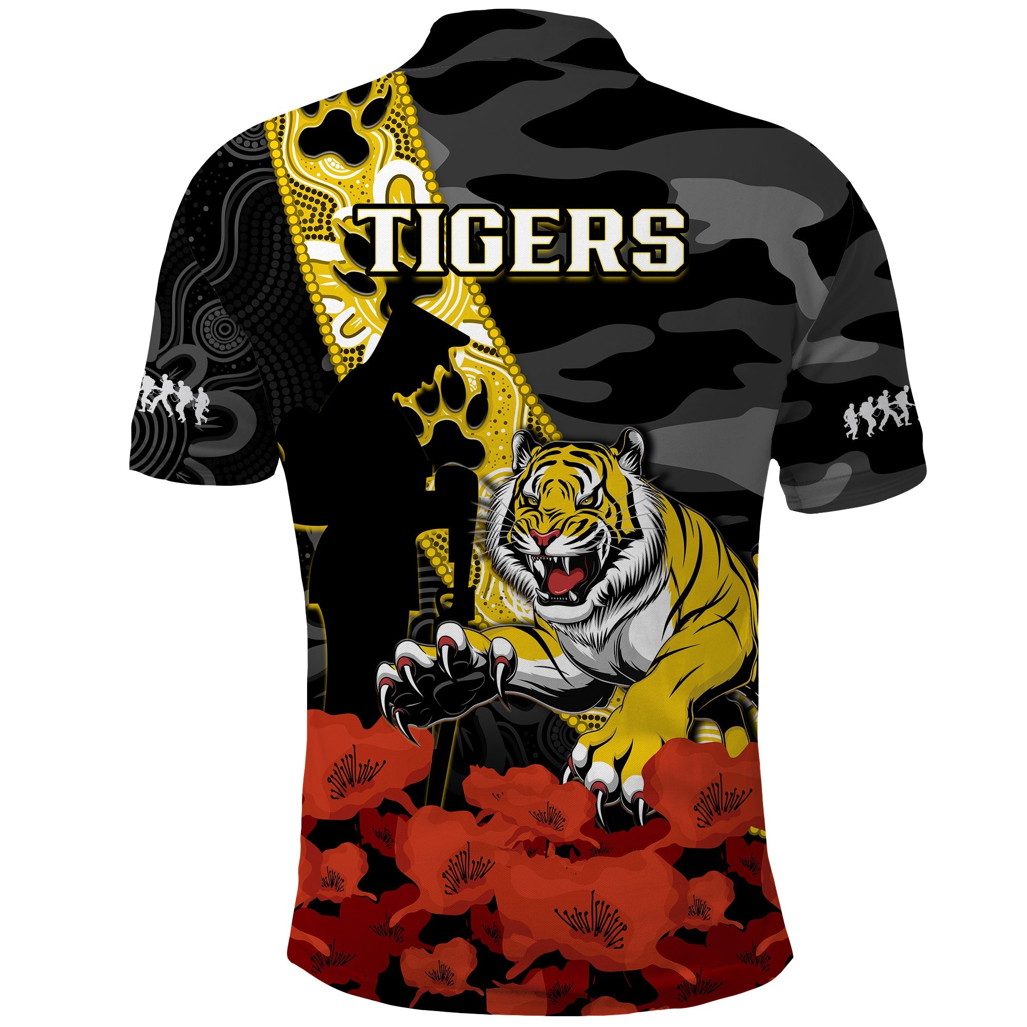 Richmond Football ANZAC 2023 Polo Shirt Tigers Aboriginal Mix Poppy Camouflage - Vibe Hoodie Shop