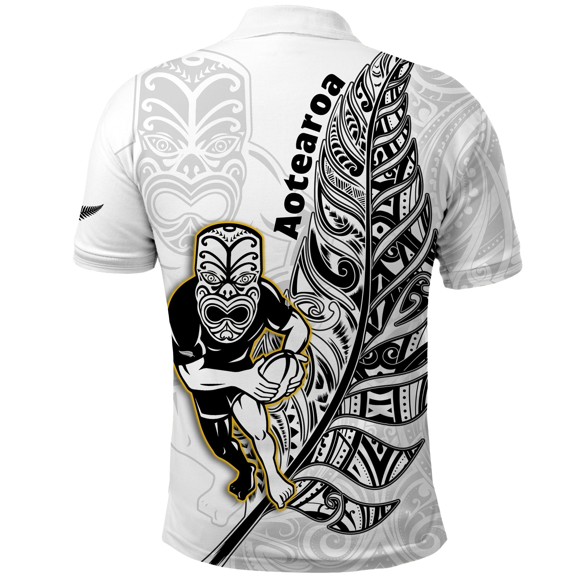 New Zealand Silver Fern Rugby Polo Shirt All Black Maori Version White - Vibe Hoodie Shop