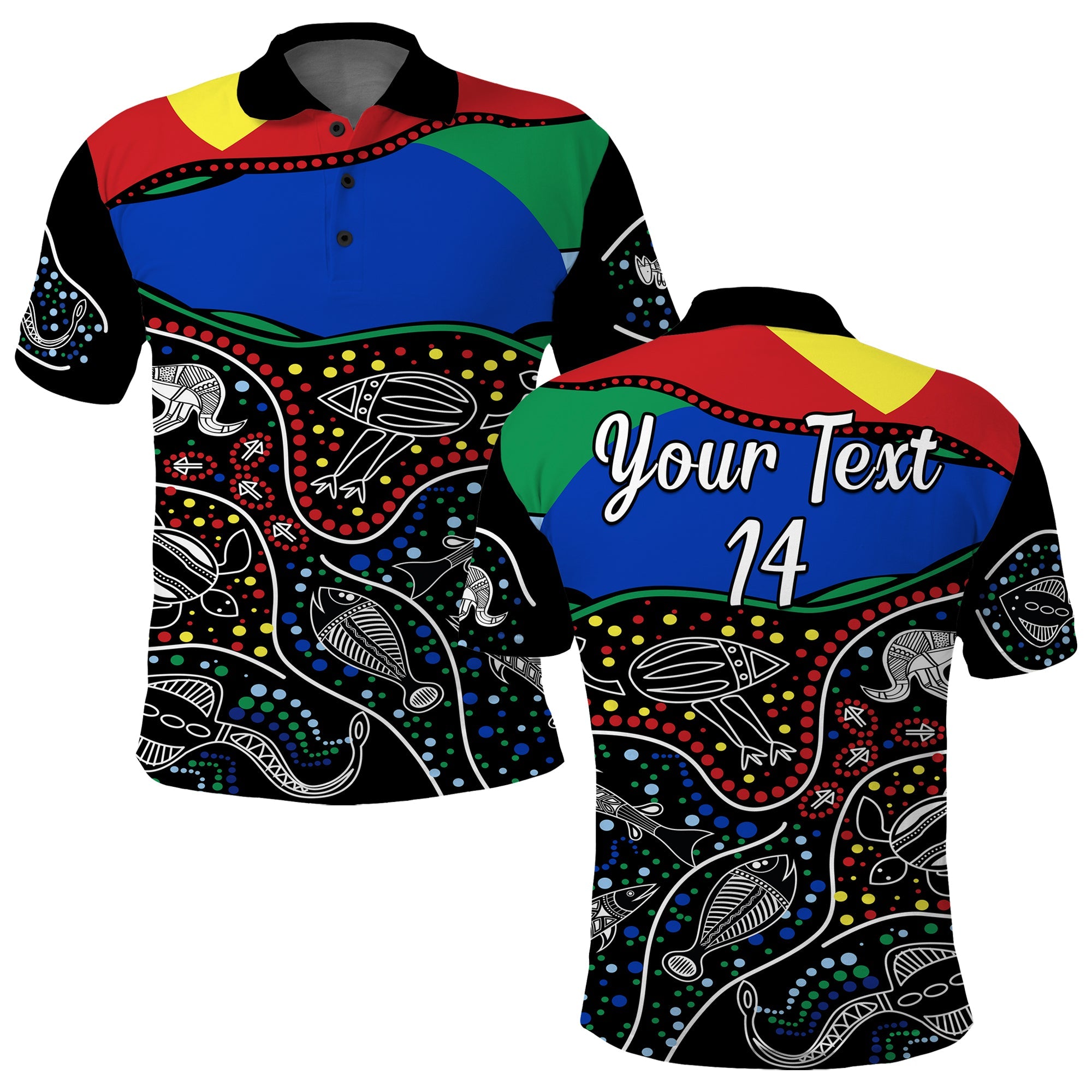 (Custom Text and Number) NAIDOC Week Polo Shirt National Aborigines And Torres Strait Islander Animals Aboriginal Art - Vibe Hoodie Shop