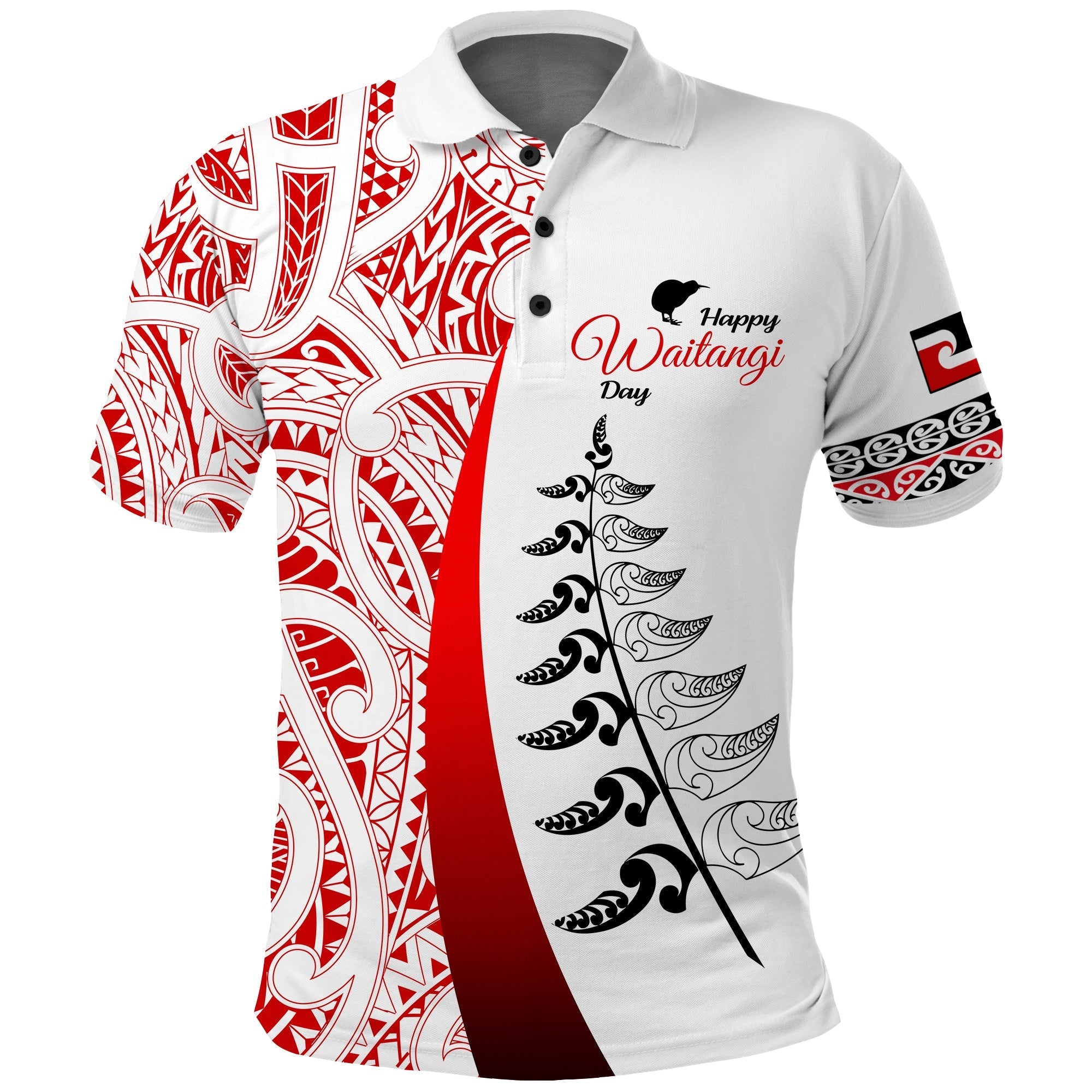 Waitangi Day Polo Shirt Maori Mix Fern Style White - Vibe Hoodie Shop