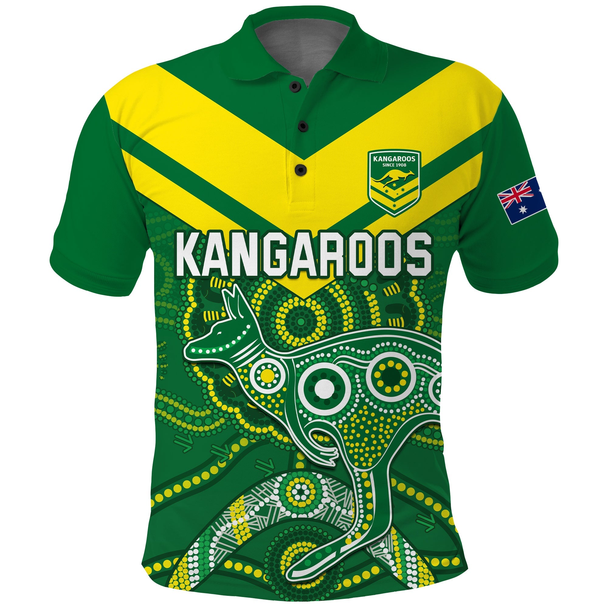 (Custom Text and Number) Australia Rugby Polo Shirt Kangaroos Boomerang Aboriginal - Vibe Hoodie Shop