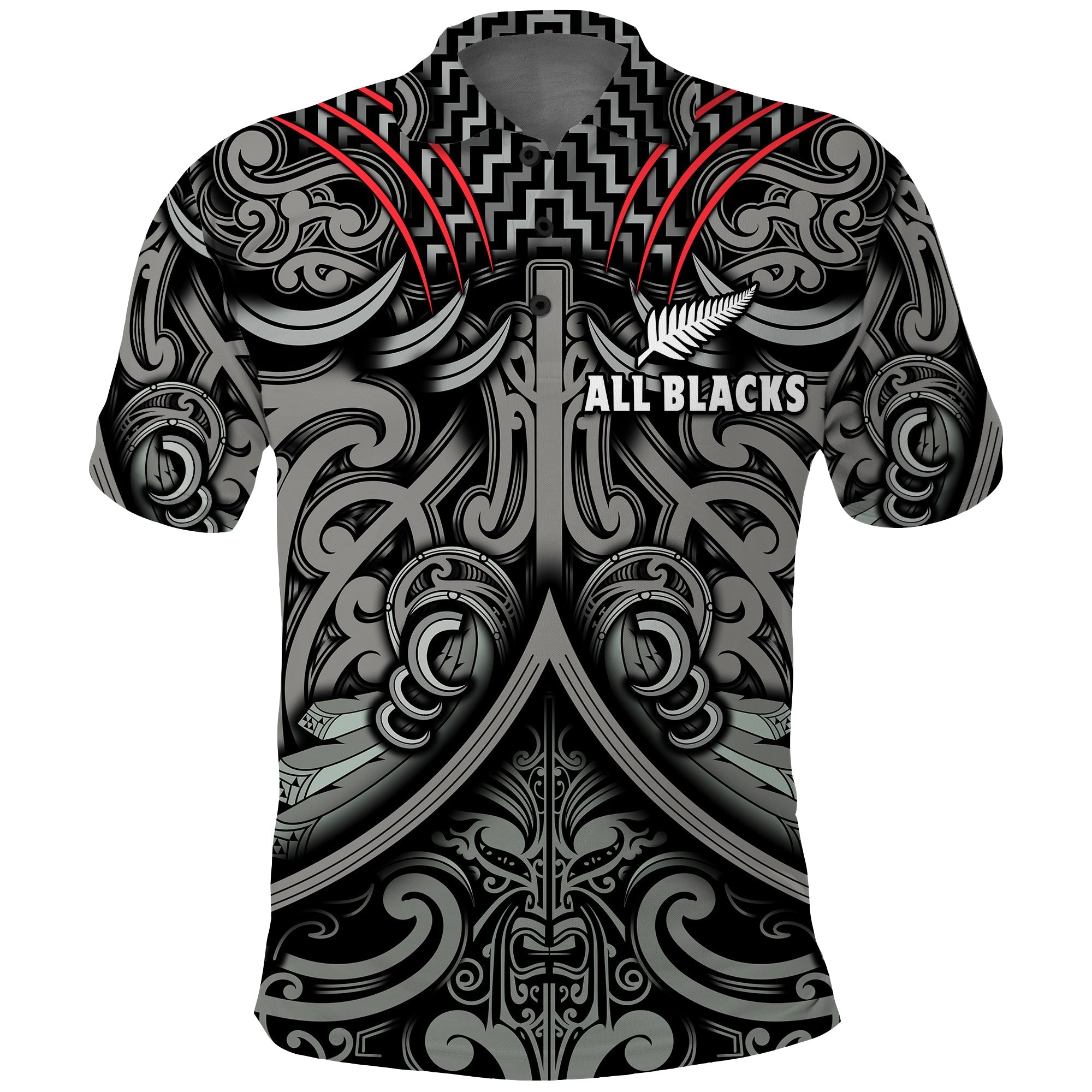 (Custom Text and Number) New Zealand Silver Fern Rugby Polo Shirt All Black NZ Maori Pattern - Vibe Hoodie Shop