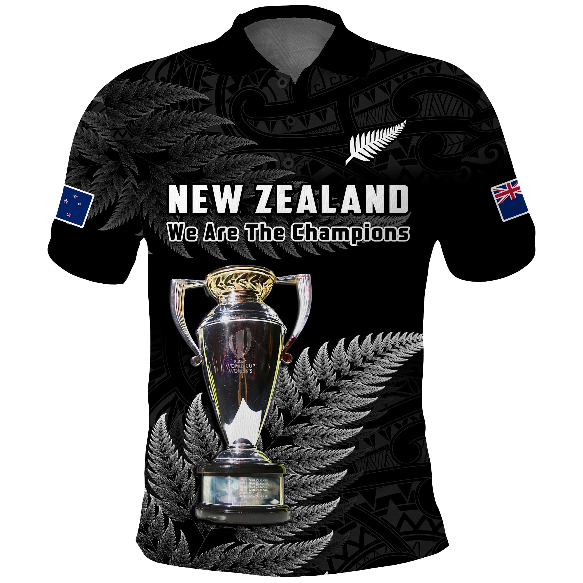 (Custom Personalised) New Zealand 2022 Rugby Polo Shirt Black Fern Proud Champions RWC - Vibe Hoodie Shop