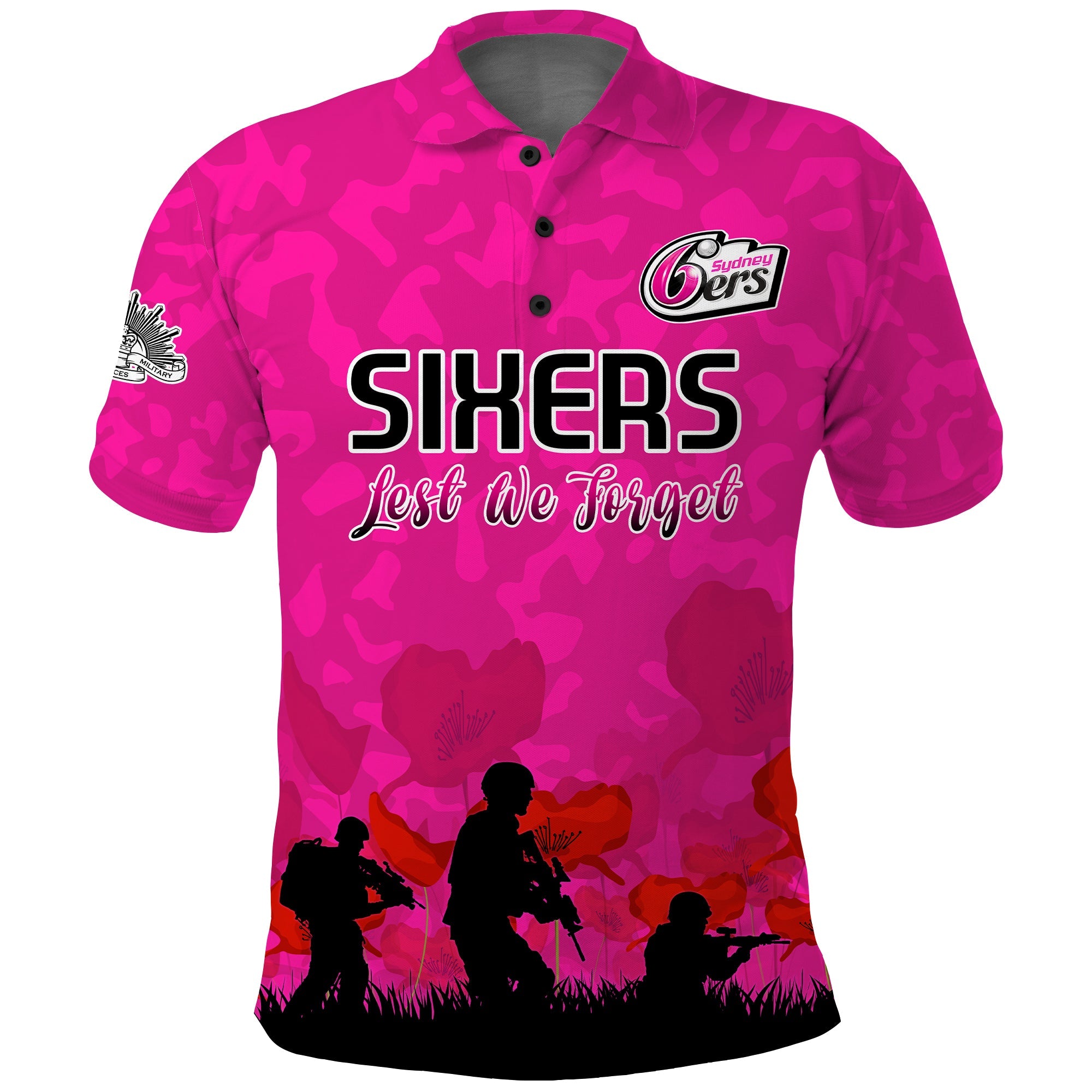 Sydney Sixers Cricket Polo Shirt Anzac Day Camouflage Poppy Lest We Forget - Vibe Hoodie Shop