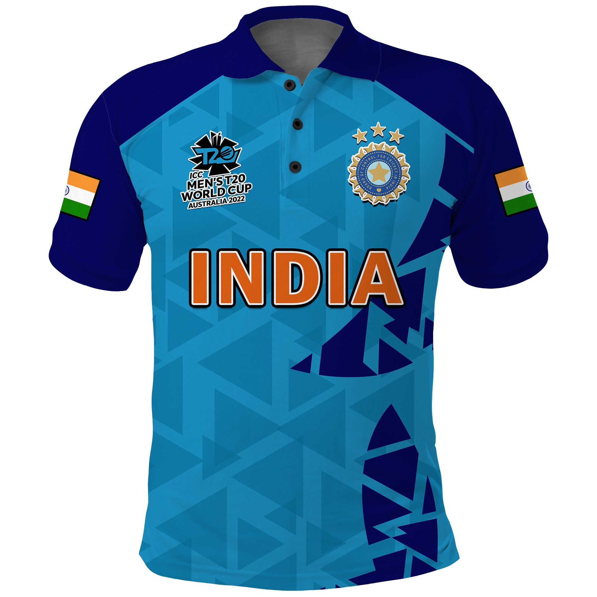 (Custom Text And Number) India Cricket Polo Shirt Men in Blue 2022 Mens T20 World Cup - Vibe Hoodie Shop