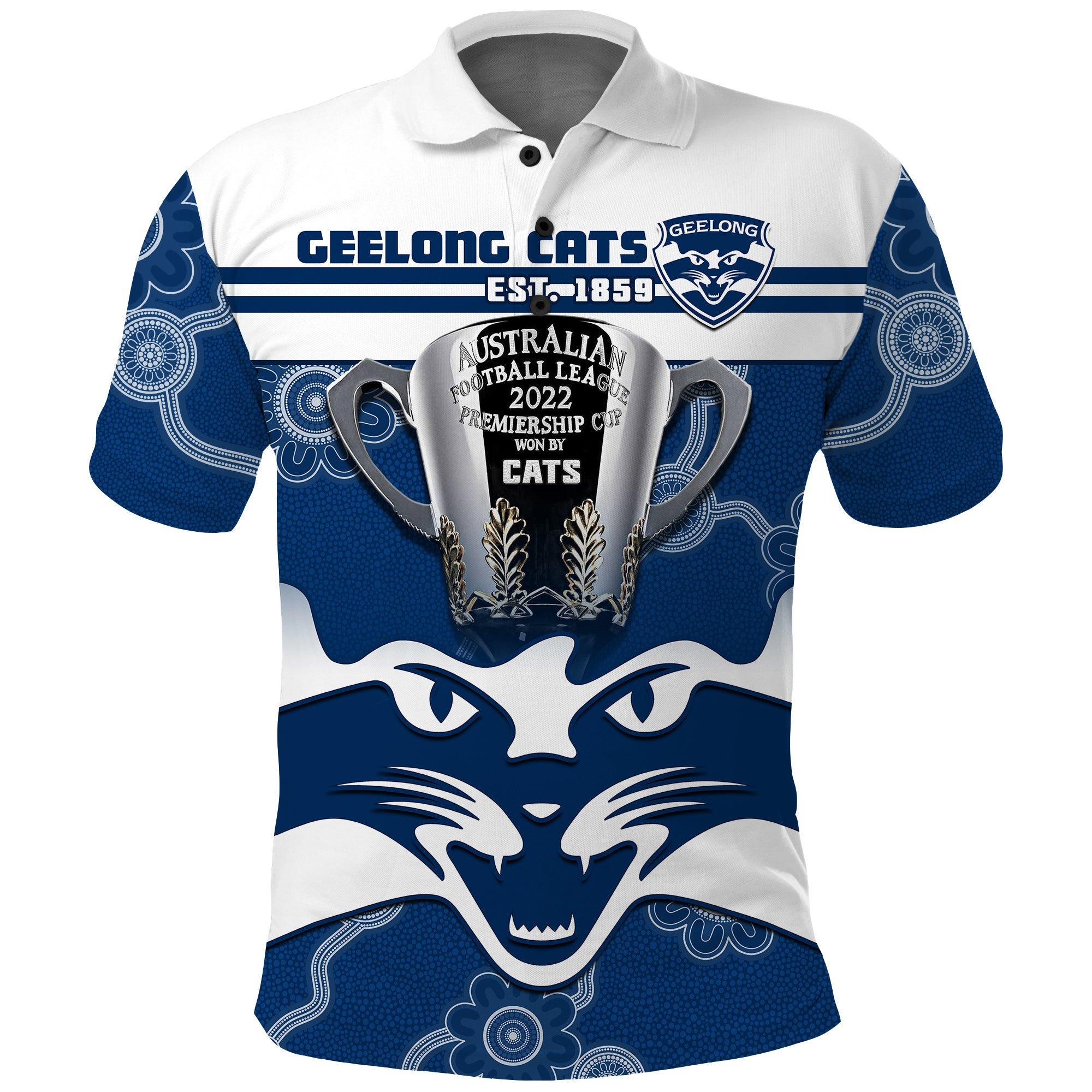 Cats Football Polo Shirt Geelong Premiers 2022 Aboriginal - Vibe Hoodie Shop