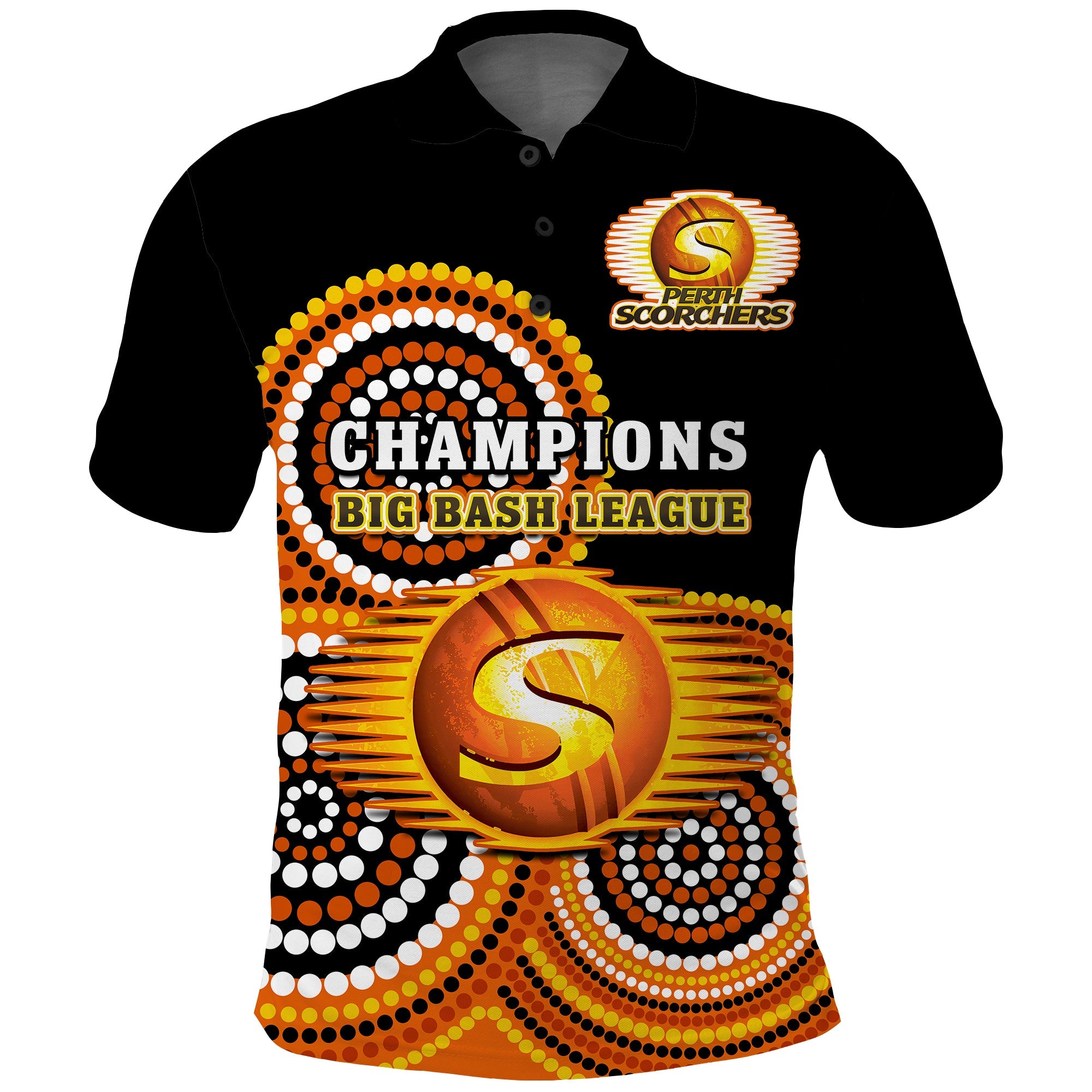 Perth Scorchers Cricket Polo Shirt Champions BBL12 Proud Indigenous Art - Vibe Hoodie Shop