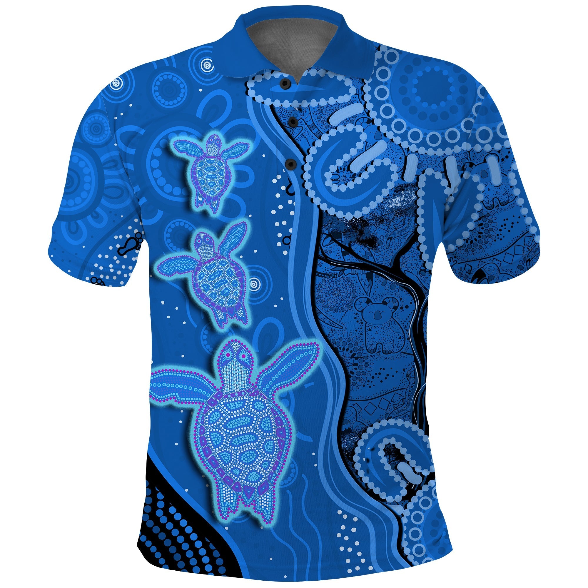 Australian Aboriginal Art Polo Shirt Aussie Turtle Blue Version - Vibe Hoodie Shop