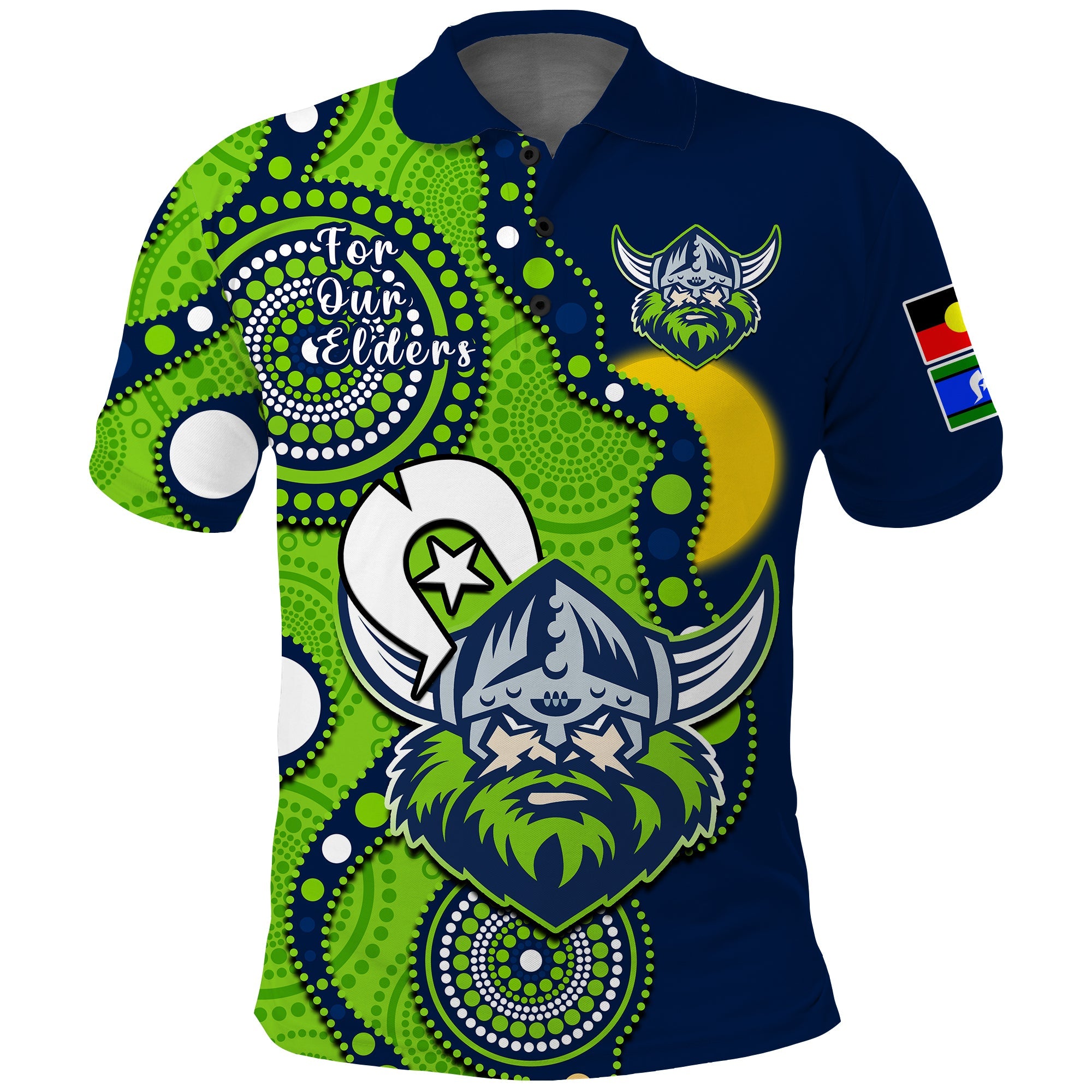 (Custom Text And Number) Raiders Rugby NAIDOC 2023 Polo Shirt Canberra For Our Elders Indigenous Art - Vibe Hoodie Shop