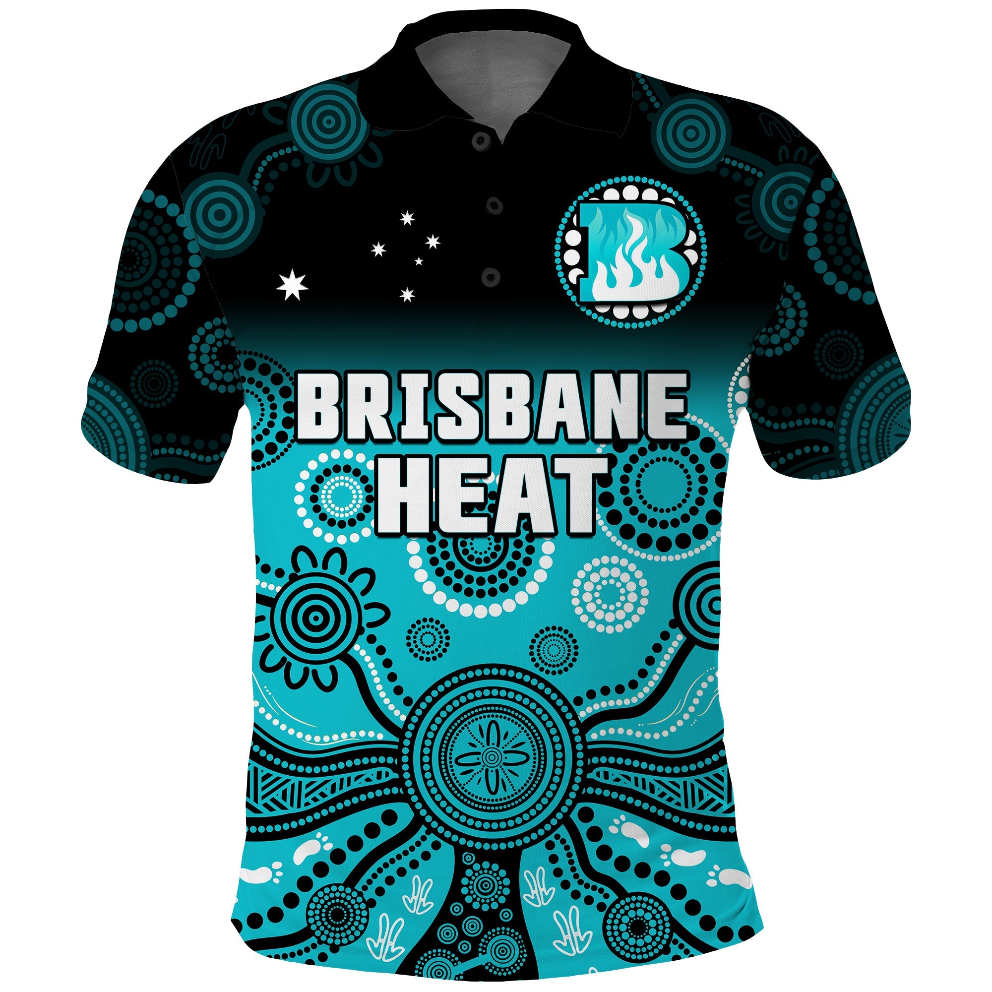 (Custom Text And Number) Brisbane Heat Polo Shirt Gradient Aboriginal Dot Painting - Vibe Hoodie Shop