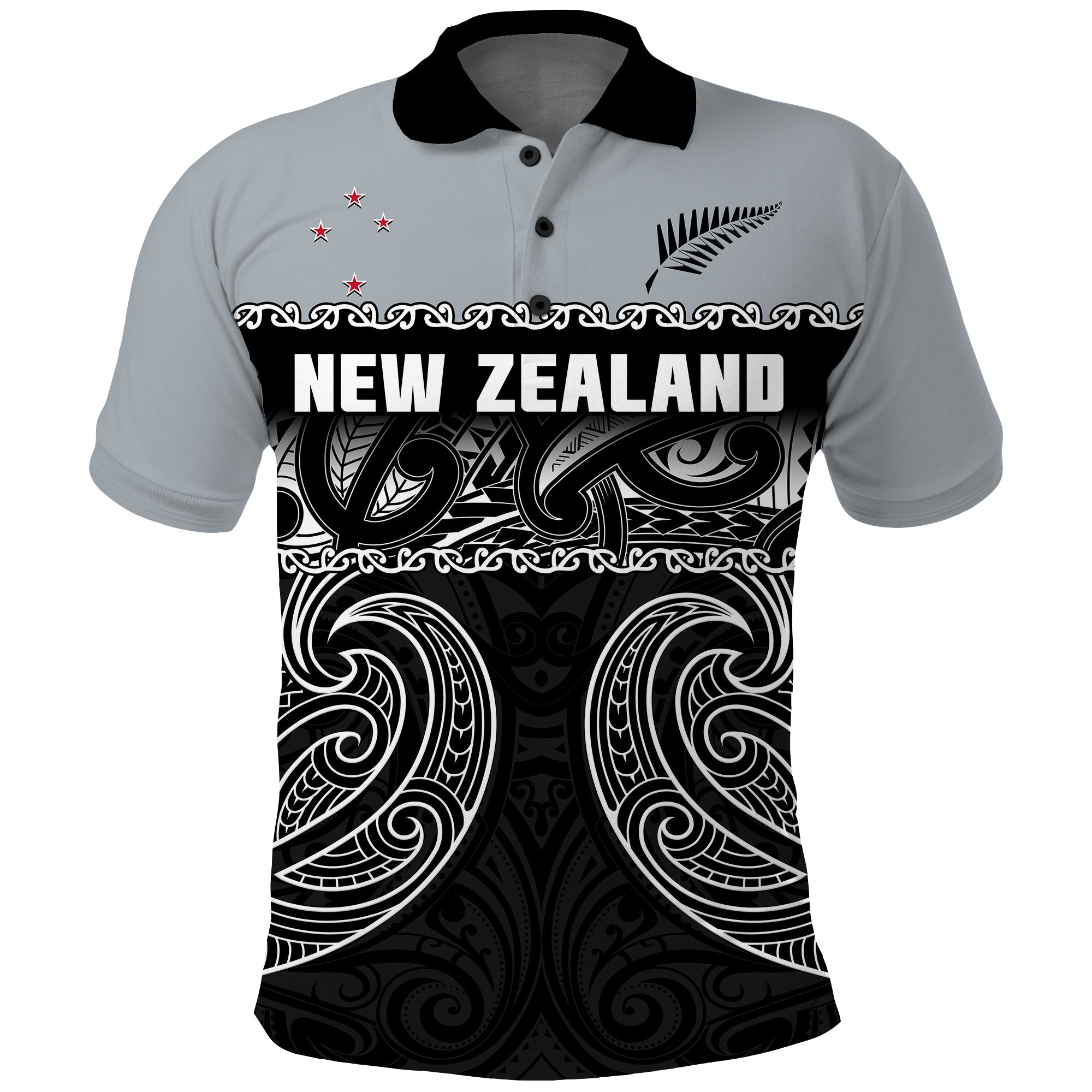 (Custom Text And Number) New Zealand 2022 Cricket Polo Shirt Black Cap Silver Fern Maori - Vibe Hoodie Shop