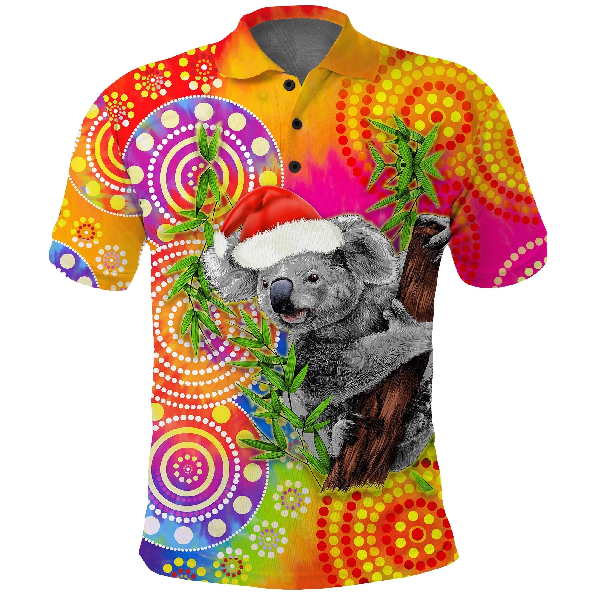 Australia Koala Aboriginal Polo Shirt Rainbow Tie Dye Merry Christmas - Vibe Hoodie Shop