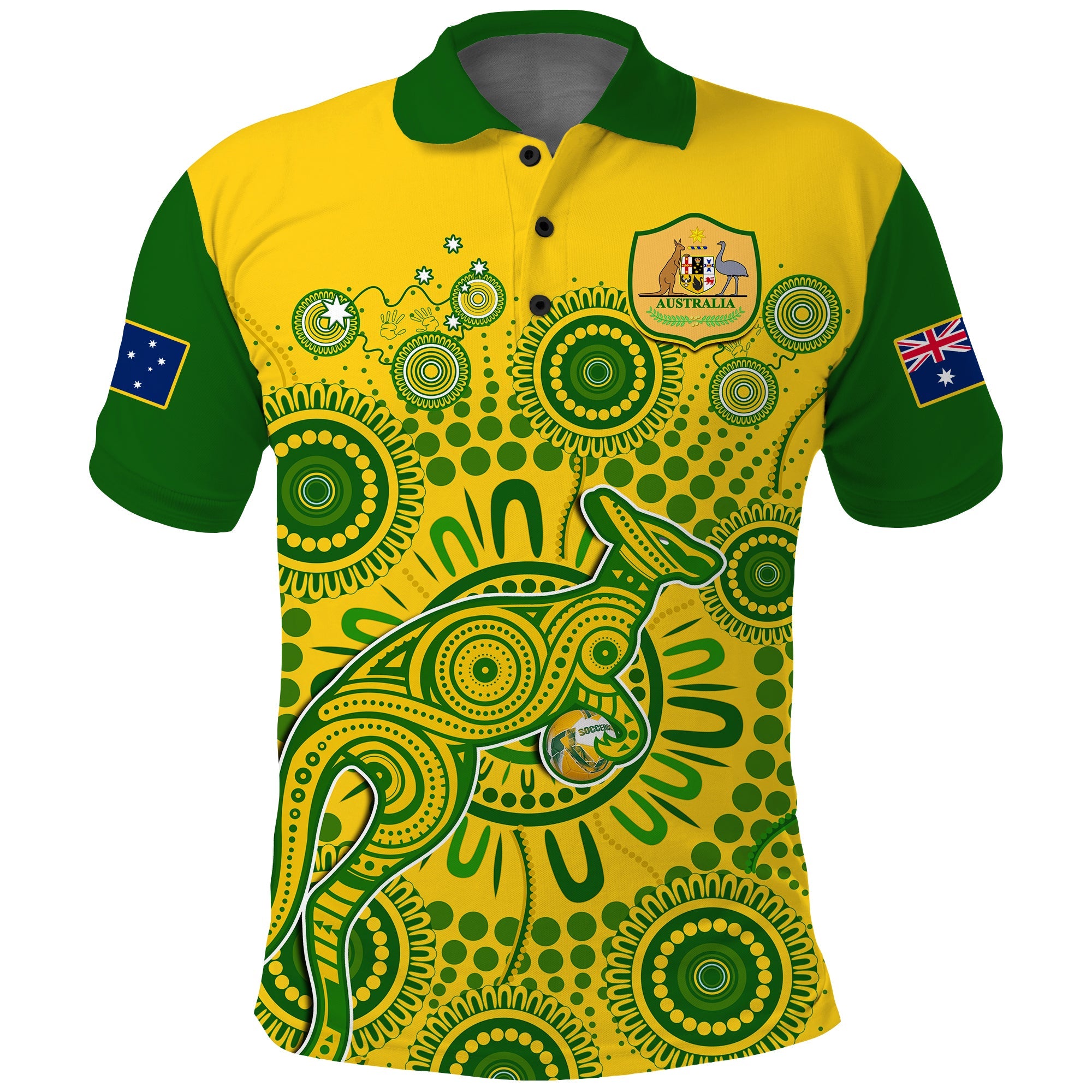 Australia Soccer Polo Shirt Socceroos Kangaroo Aussie Indigenous National Color - Vibe Hoodie Shop