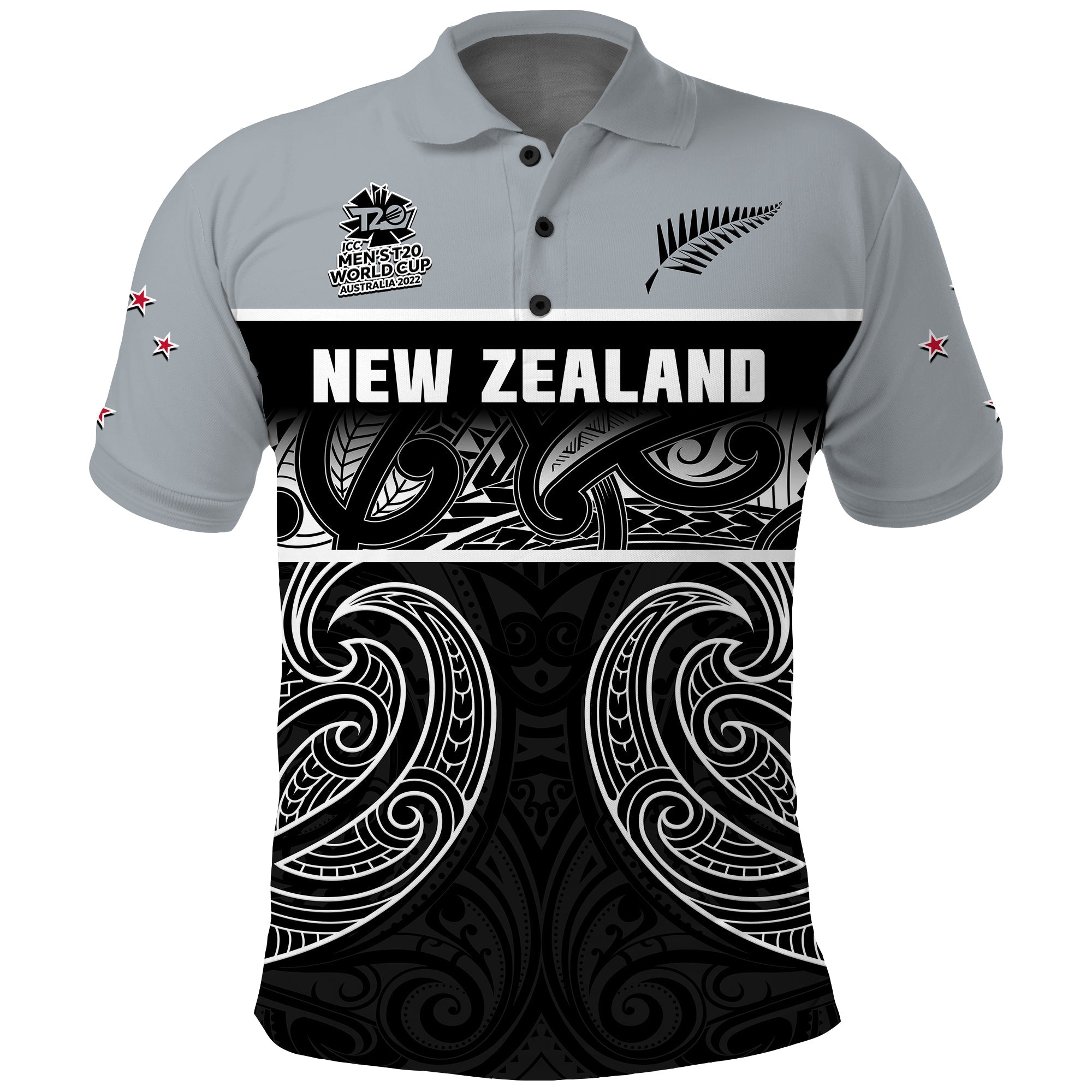 New Zealand Cricket Polo Shirt Black Cap 2022 Mens T20 World Cup - Vibe Hoodie Shop