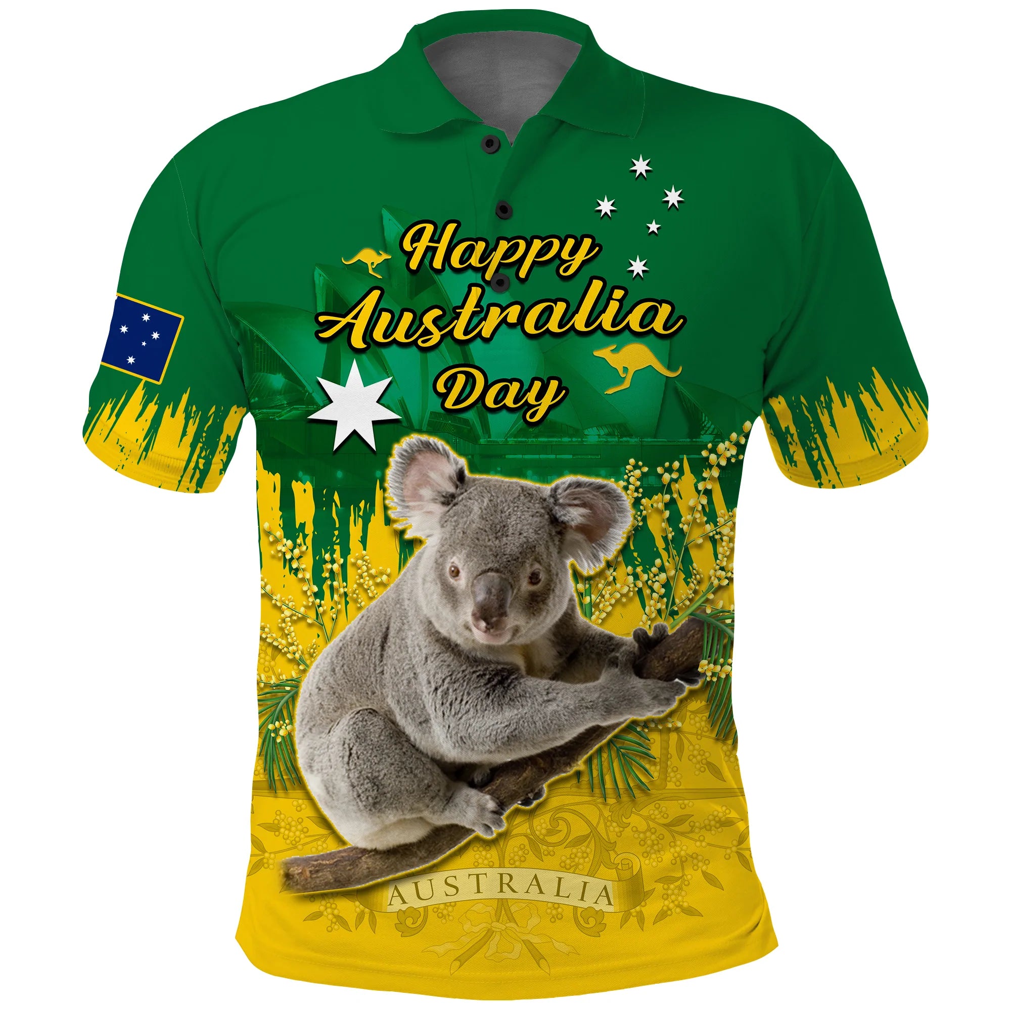 Australia Day Polo Shirt Koala Sydney Opera House National Color - Vibe Hoodie Shop