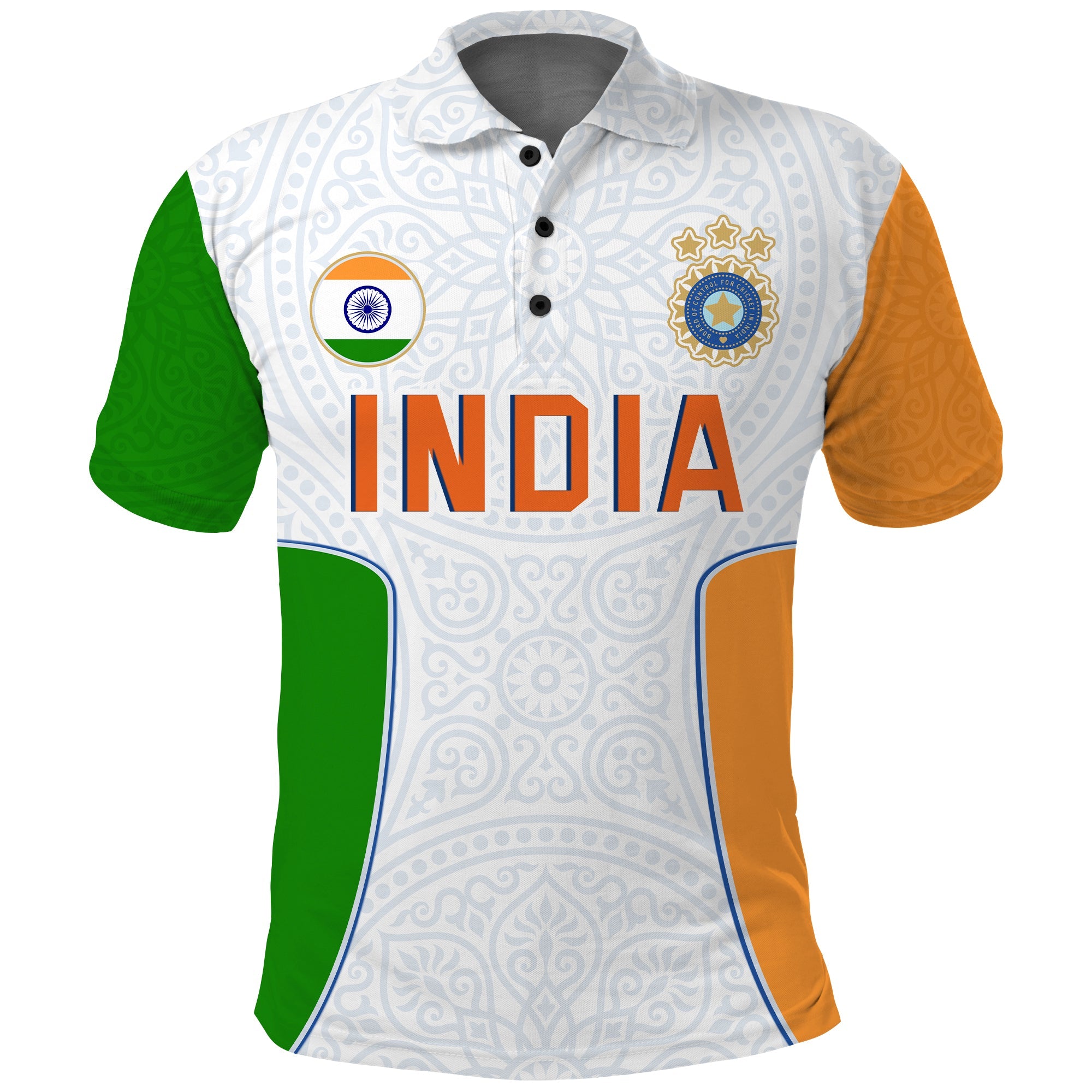 (Custom Text and Number) India Cricket Polo Shirt Champions Indian Sun Pattern Style Flag - Vibe Hoodie Shop