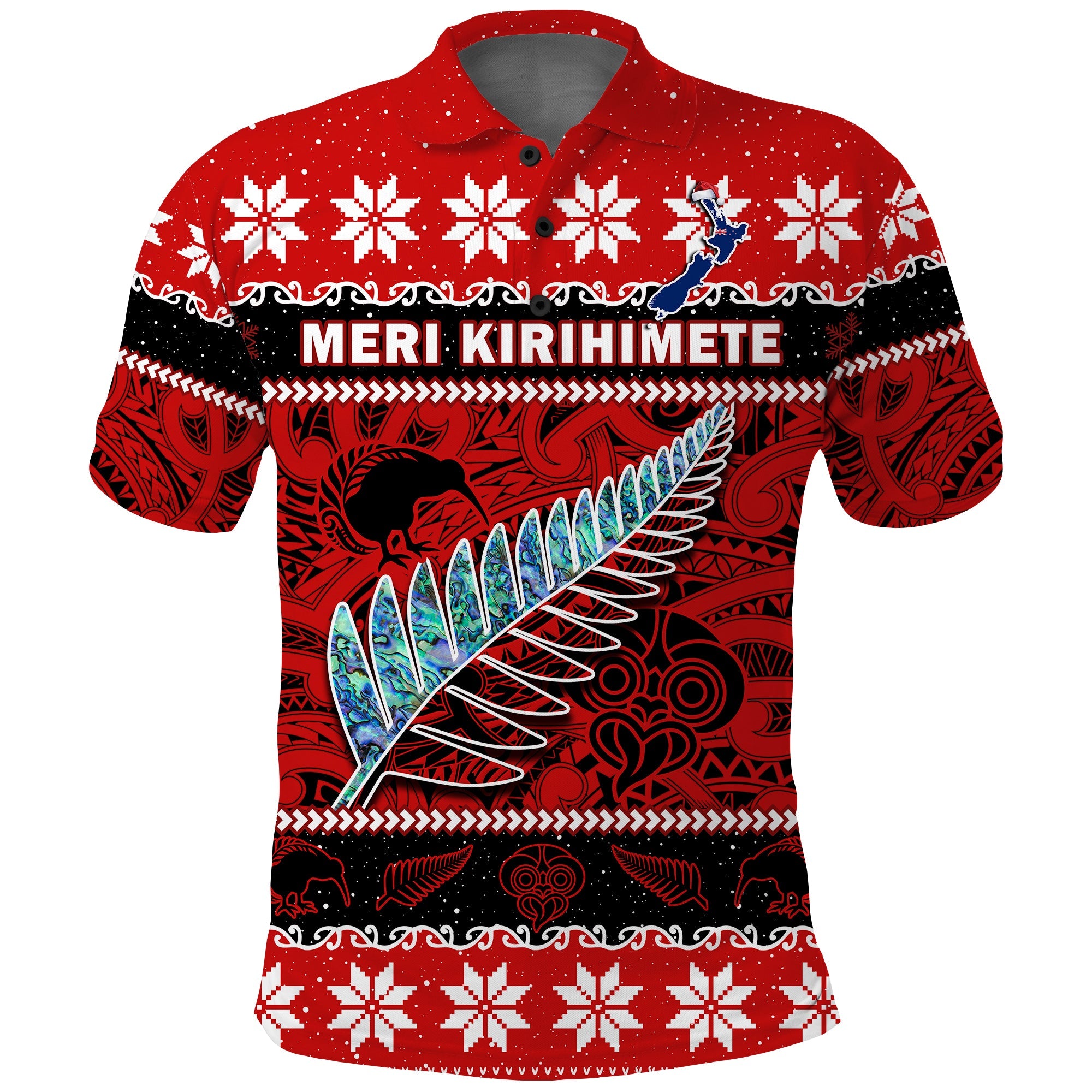 (Custom Personalised) New Zealand Christmas Polo Shirt Paua Shell Silver Fern Meri Kirihimete - Vibe Hoodie Shop