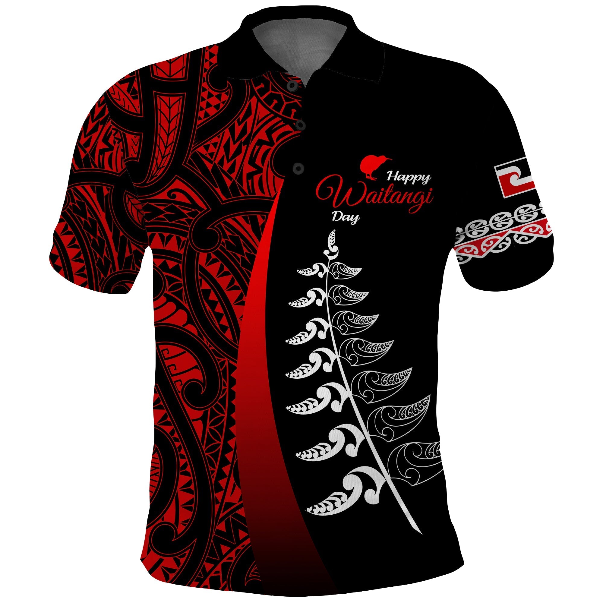 Waitangi Day Polo Shirt Maori Mix Fern Style Red - Vibe Hoodie Shop