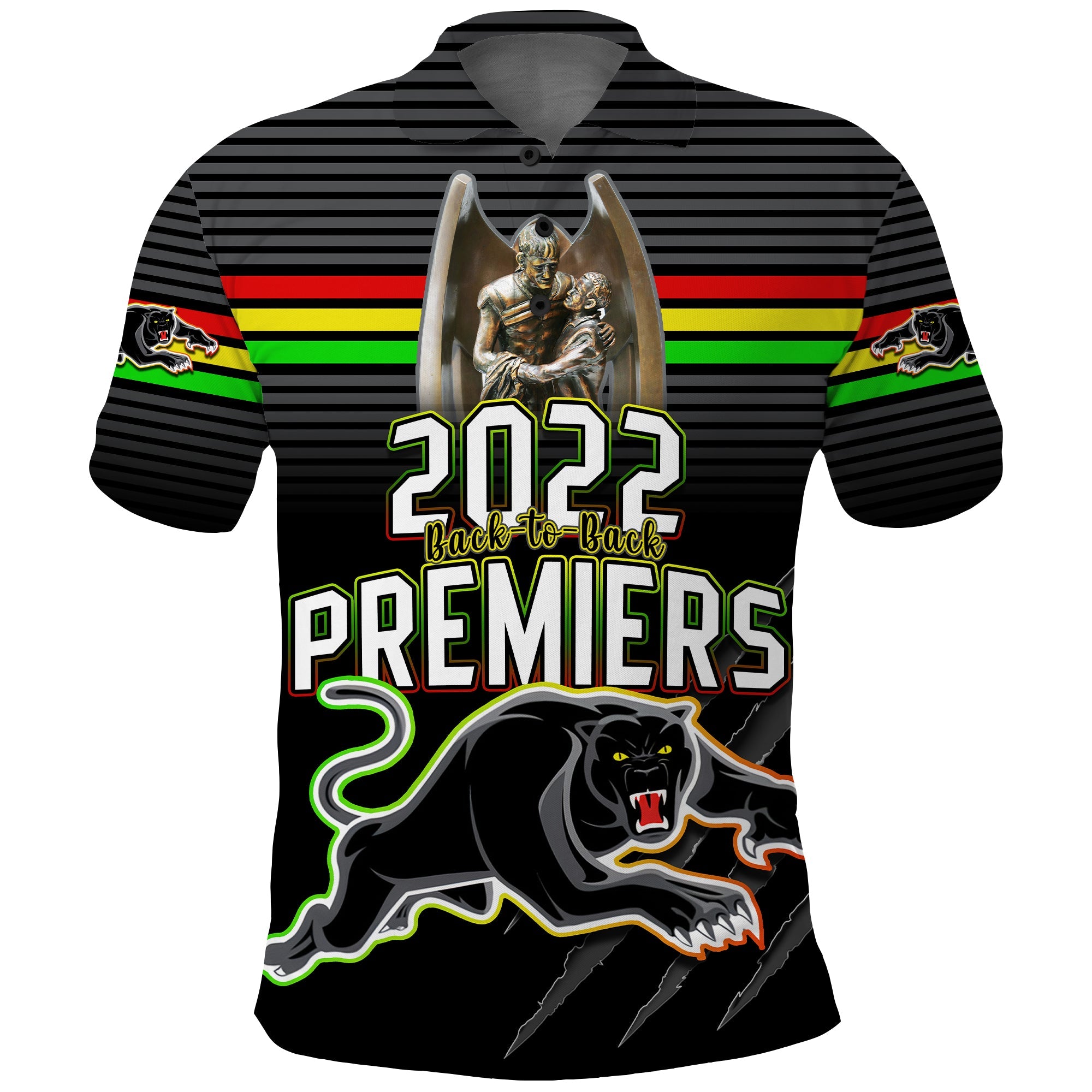 Panthers Proud Polo Shirt Back to Back Premiers 2022 Version Black - Vibe Hoodie Shop